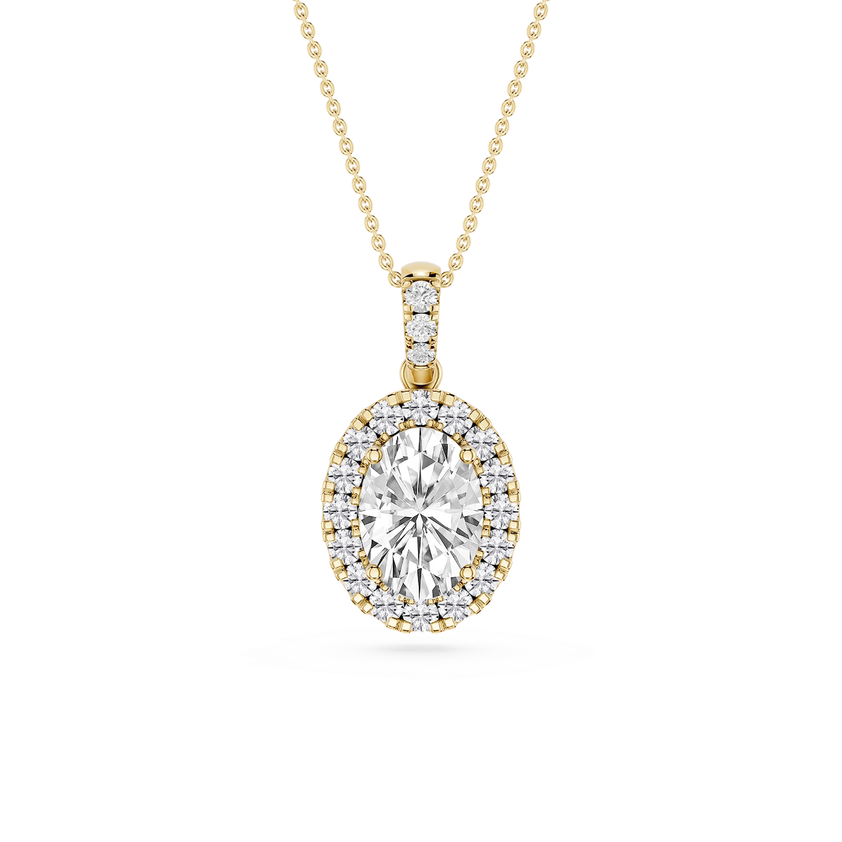 Oval Lab Grown Diamond Halo Diamond Bail Solitaire Pendant - 16 to 18 Inches
