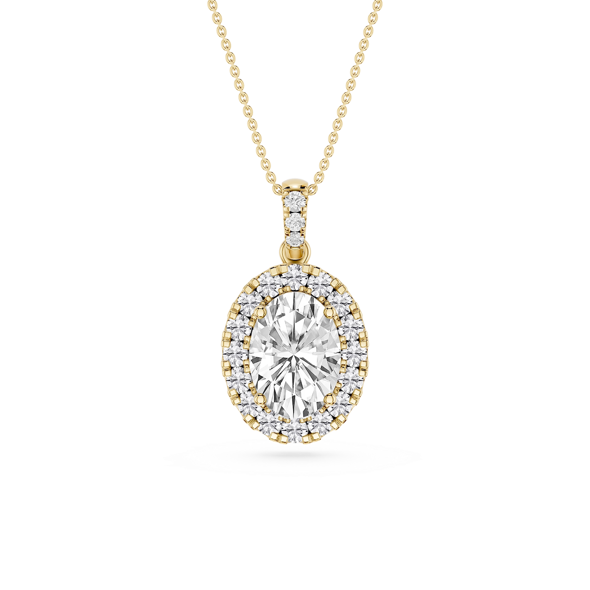Oval Lab Grown Diamond Halo Diamond Bail Solitaire Pendant - 16 to 18 Inches