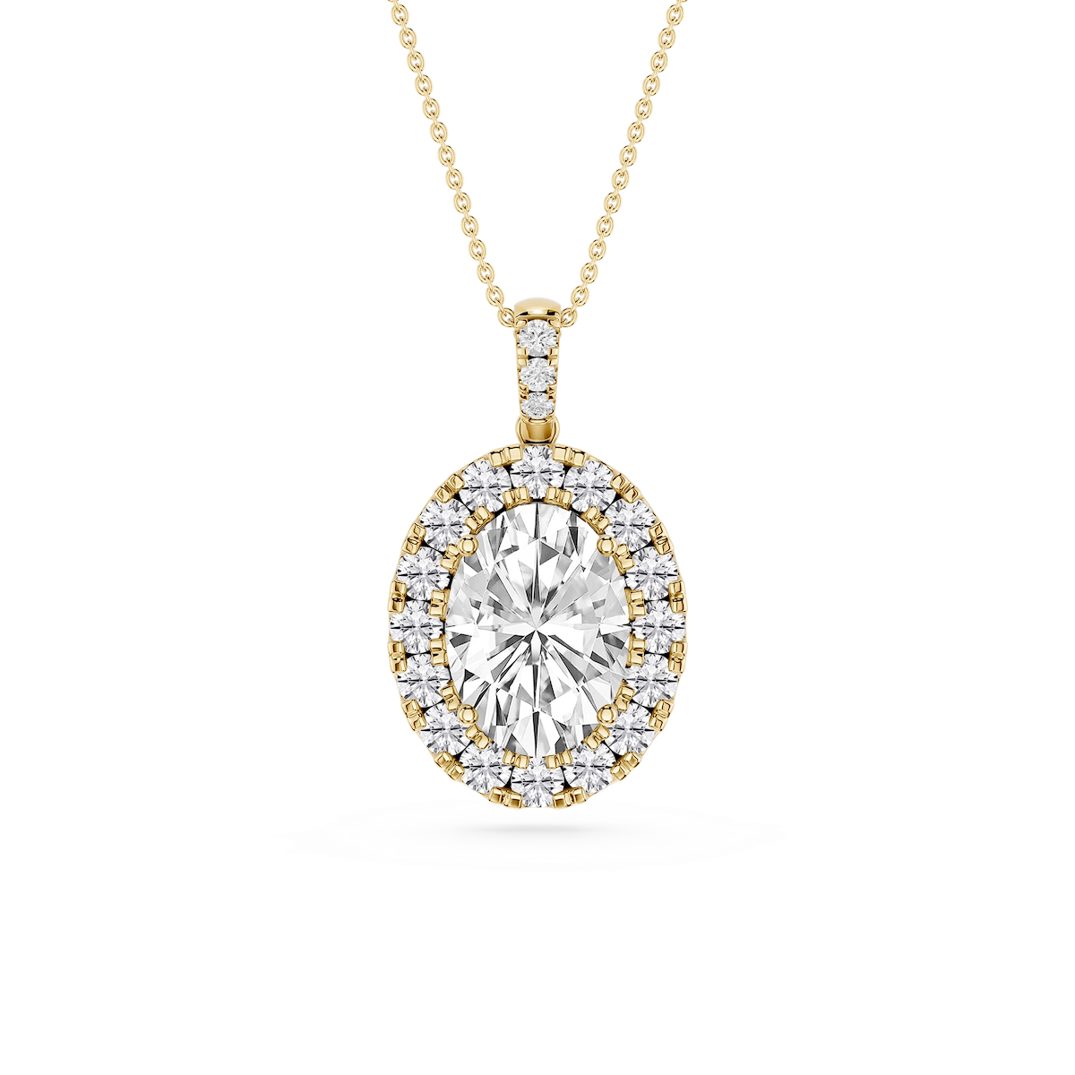 Oval Lab Grown Diamond Halo Diamond Bail Solitaire Pendant - 16 to 18 Inches