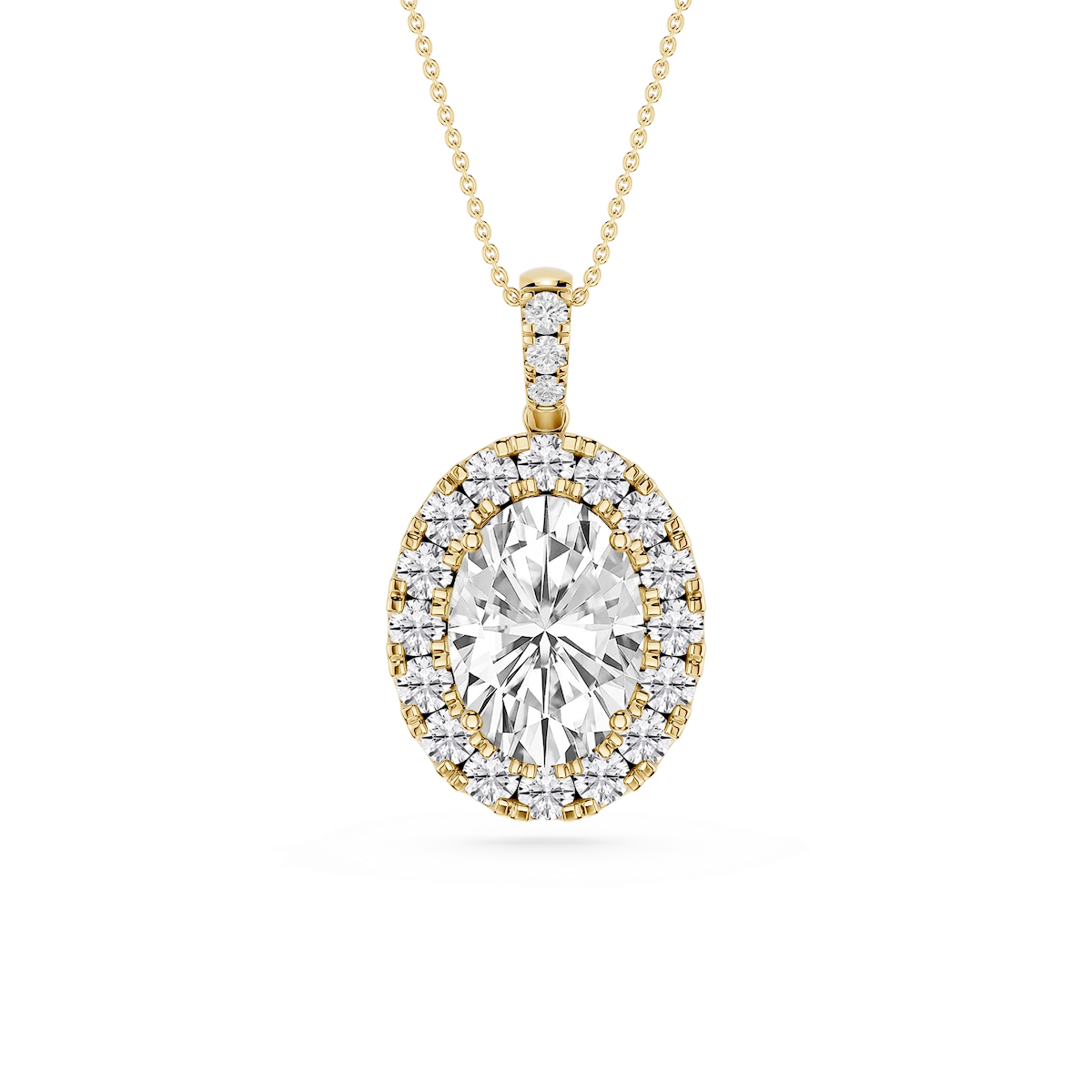 Oval Lab Grown Diamond Halo Diamond Bail Solitaire Pendant - 16 to 18 Inches