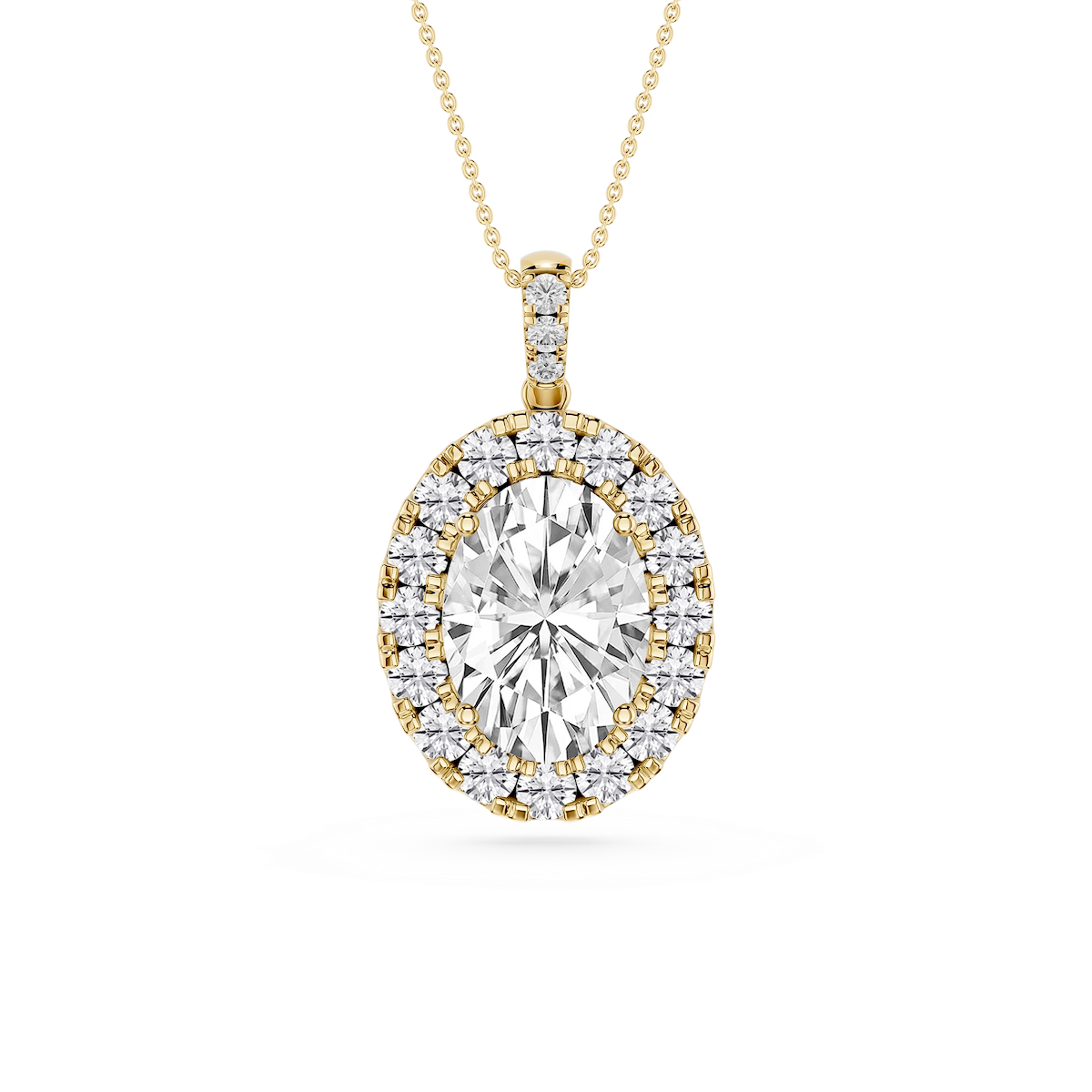 Oval Lab Grown Diamond Halo Diamond Bail Solitaire Pendant - 16 to 18 Inches