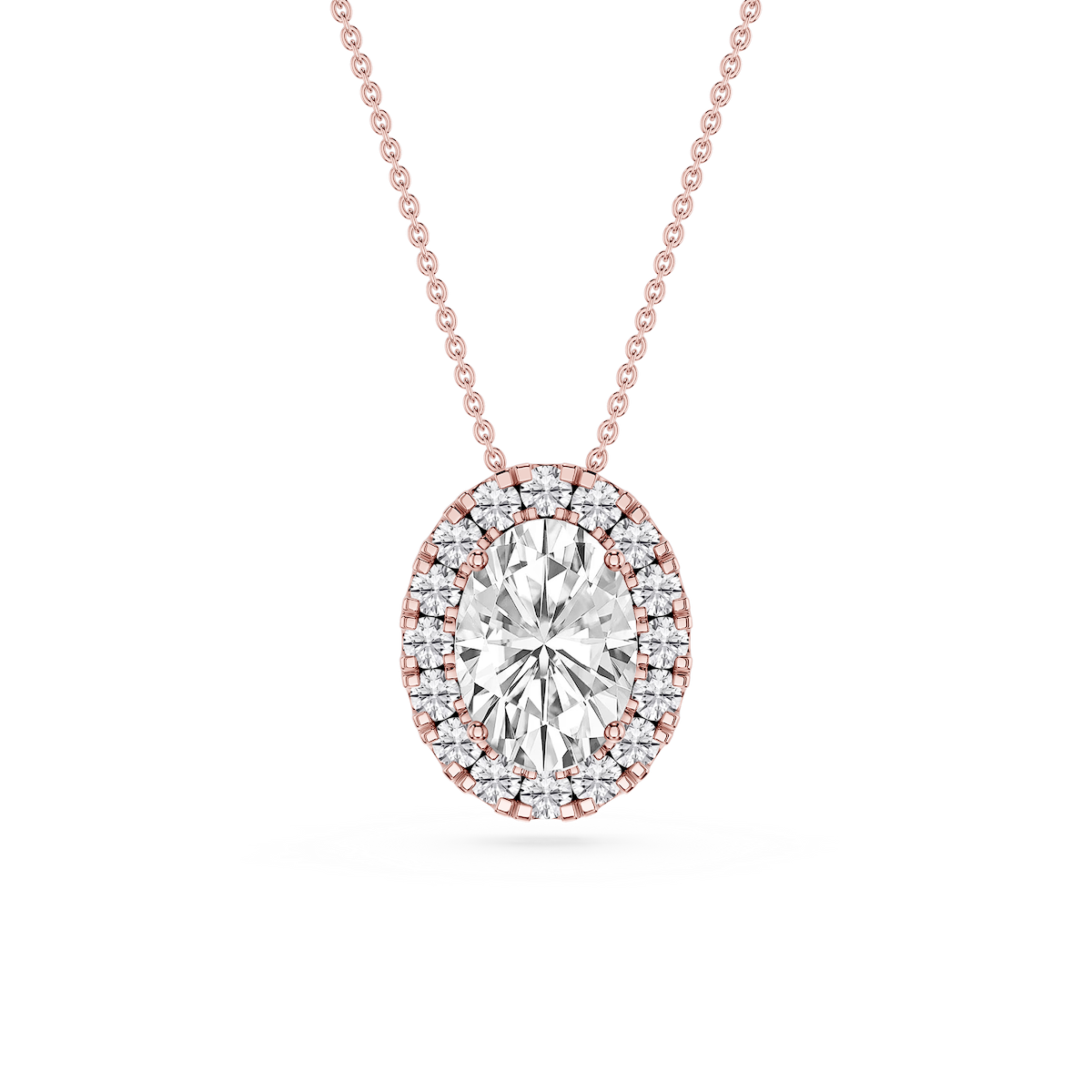 Oval Lab Grown Diamond Halo Slide Pendant - 16 to 18 Inches