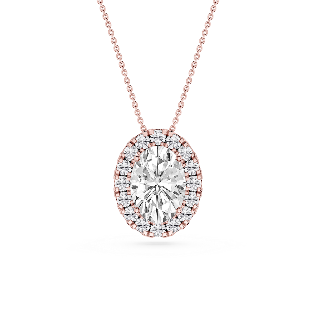 Oval Lab Grown Diamond Halo Slide Pendant - 16 to 18 Inches