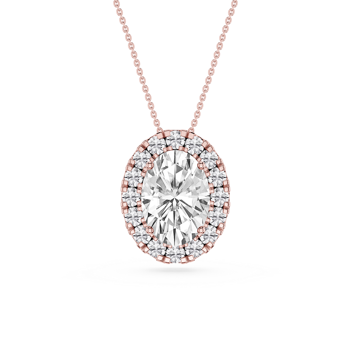 Oval Lab Grown Diamond Halo Slide Pendant - 16 to 18 Inches