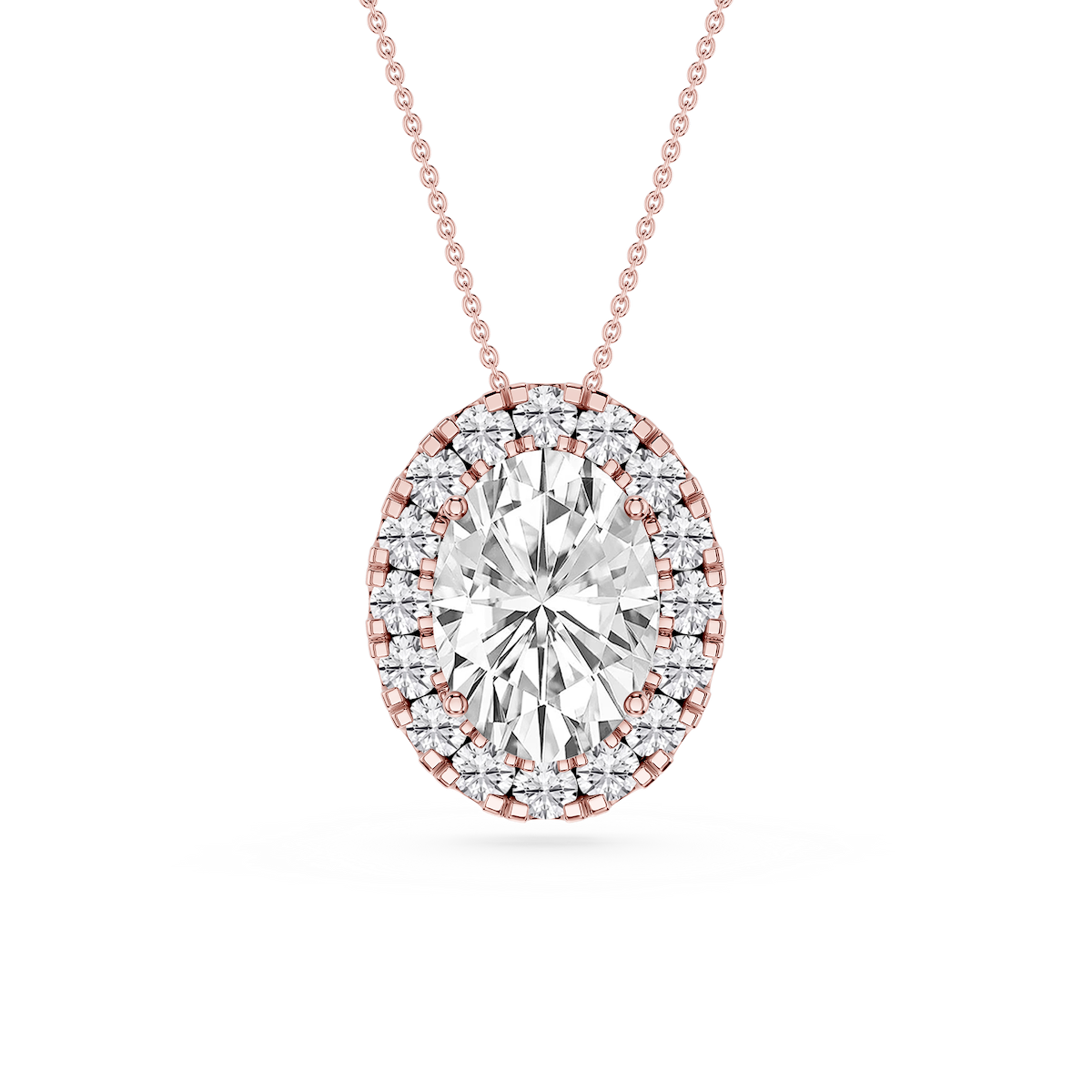 Oval Lab Grown Diamond Halo Slide Pendant - 16 to 18 Inches