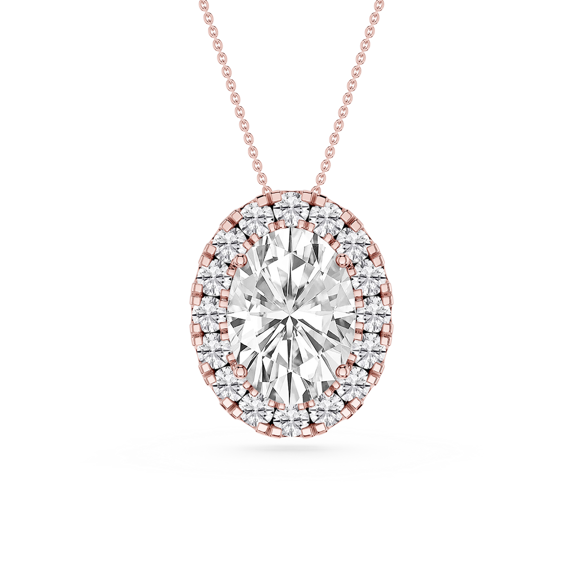 Oval Lab Grown Diamond Halo Slide Pendant - 16 to 18 Inches