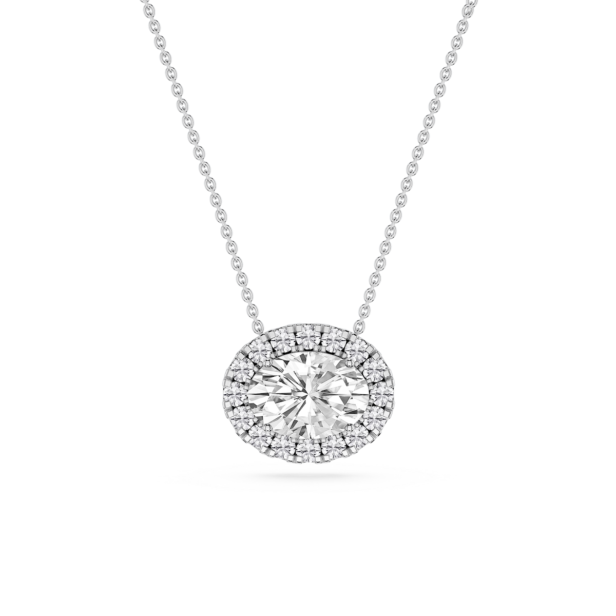 Oval Lab Grown Diamond Halo Slide Pendant - 16 to 18 Inches