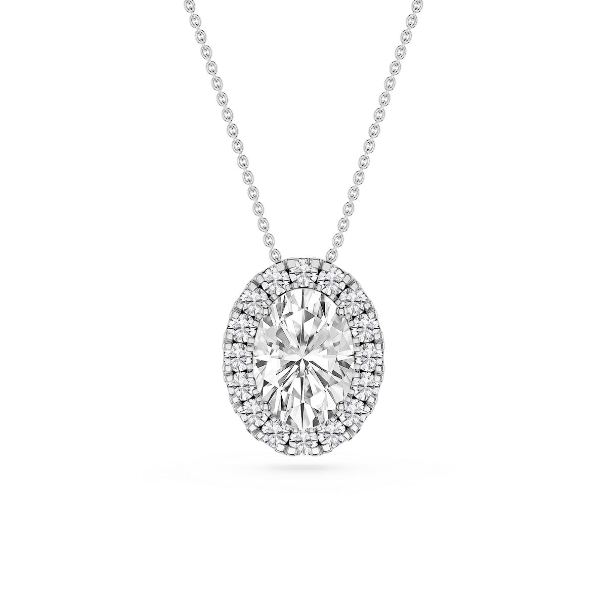 Oval Lab Grown Diamond Halo Slide Pendant - 16 to 18 Inches