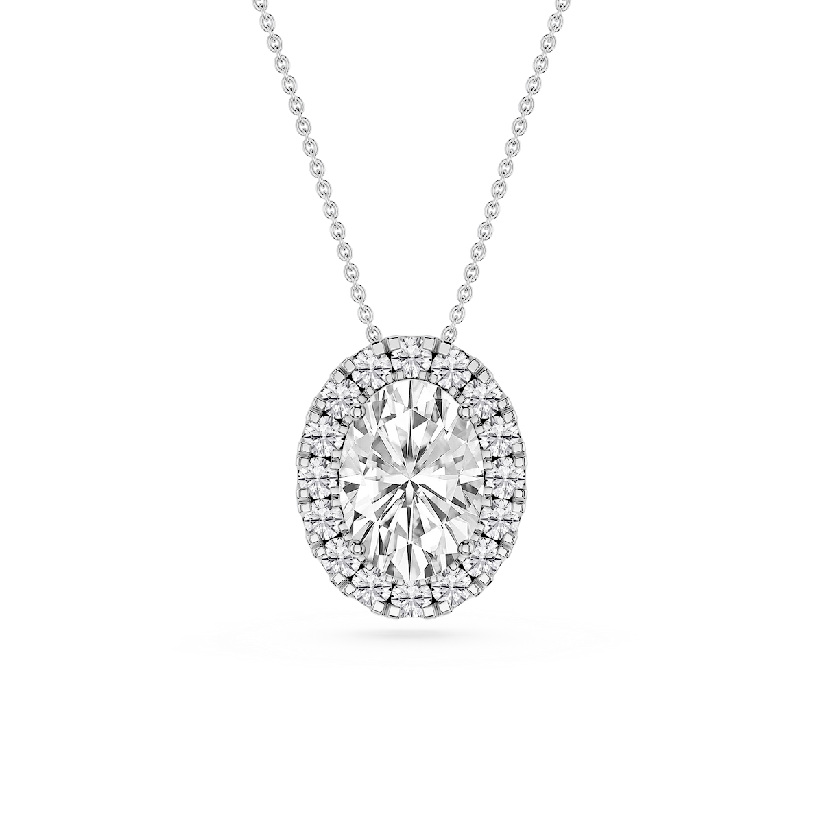 Oval Lab Grown Diamond Halo Slide Pendant - 16 to 18 Inches