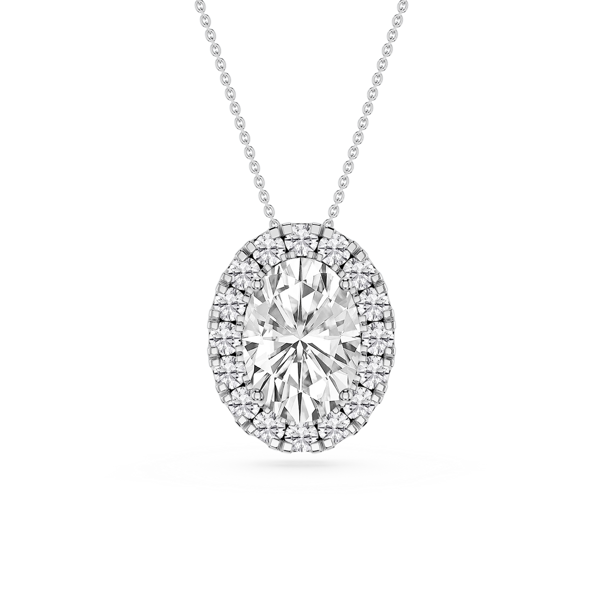 Oval Lab Grown Diamond Halo Slide Pendant - 16 to 18 Inches
