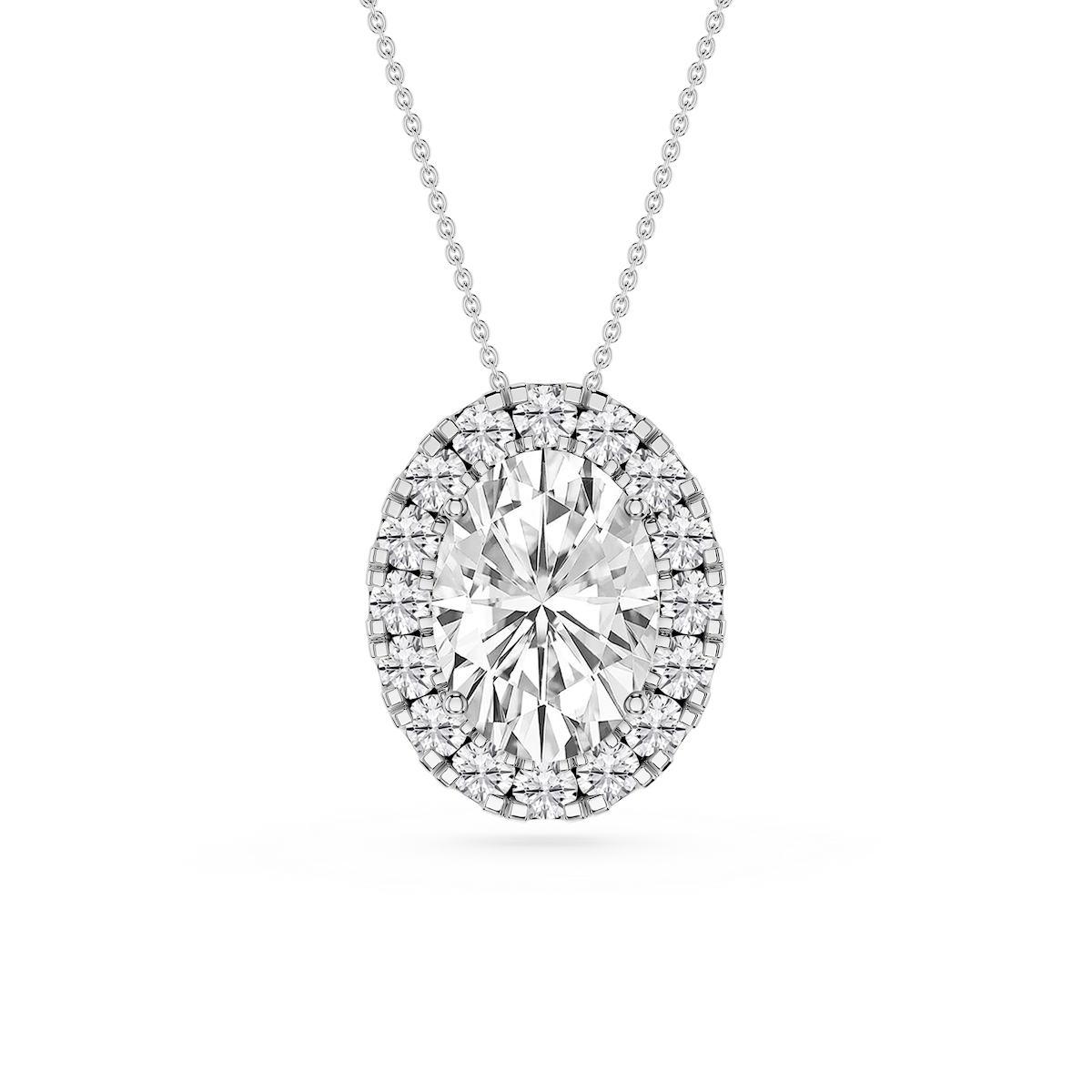 Oval Lab Grown Diamond Halo Slide Pendant - 16 to 18 Inches