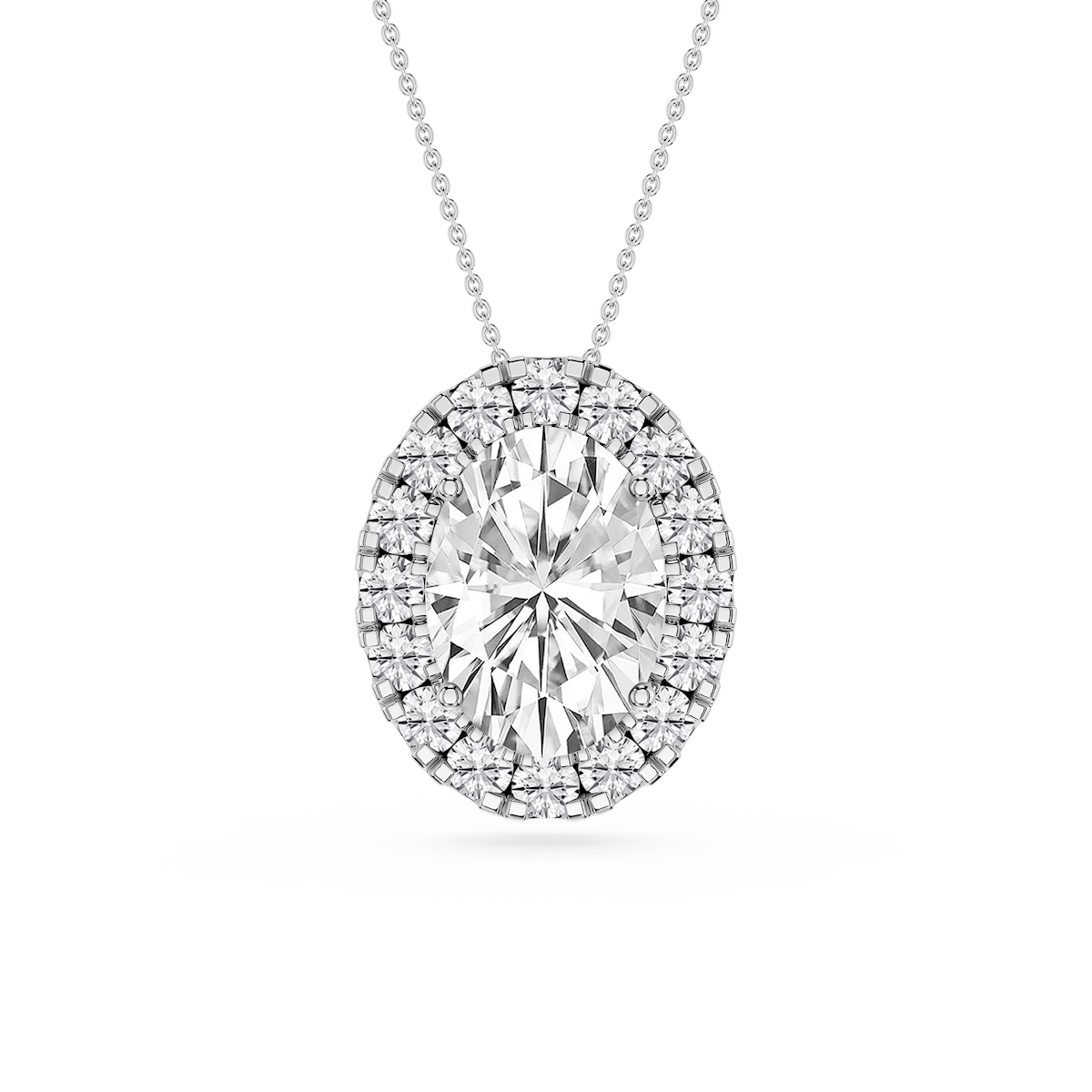Oval Lab Grown Diamond Halo Slide Pendant - 16 to 18 Inches