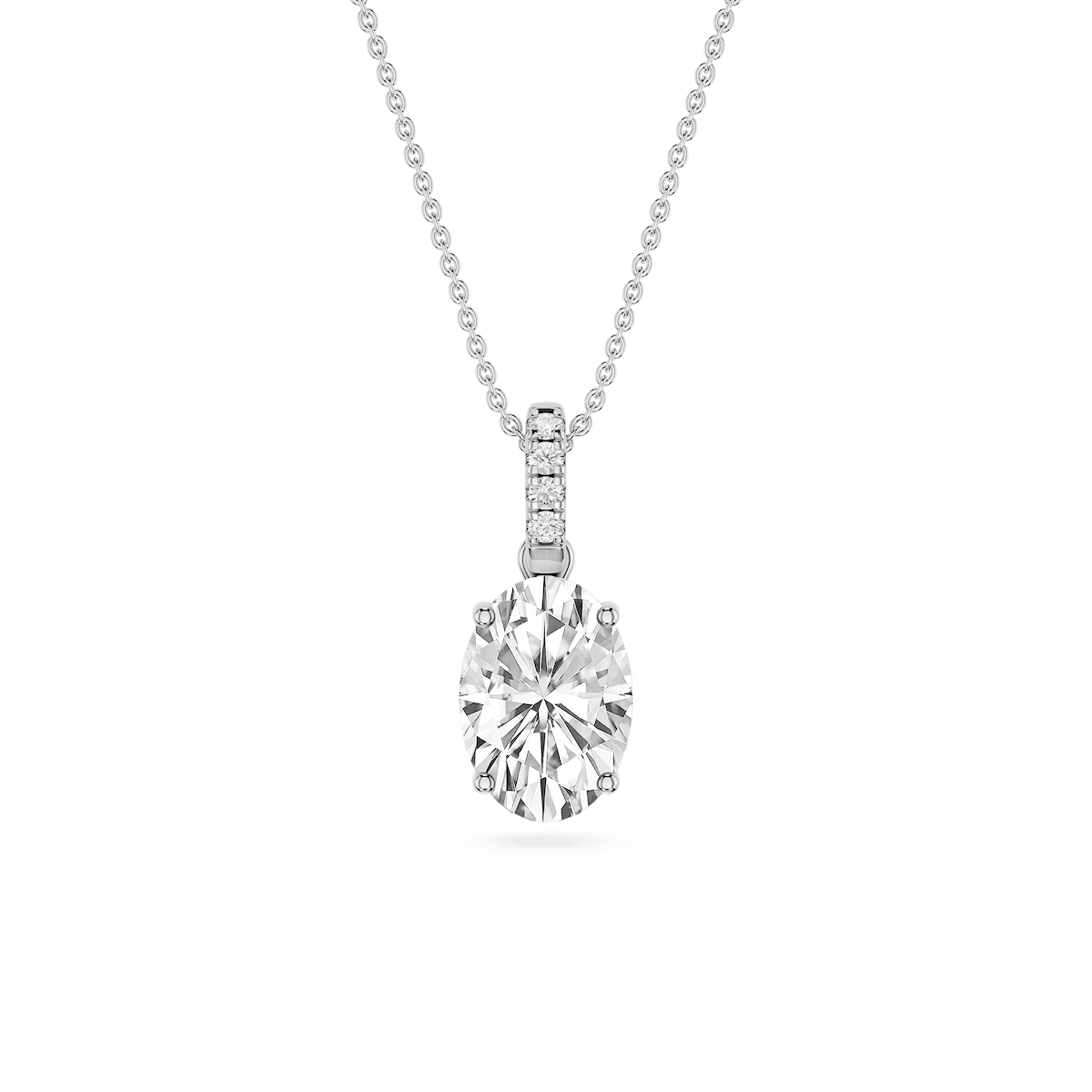 Oval Lab Grown Diamond Hidden Halo Pendant - 16 to 18 Inches