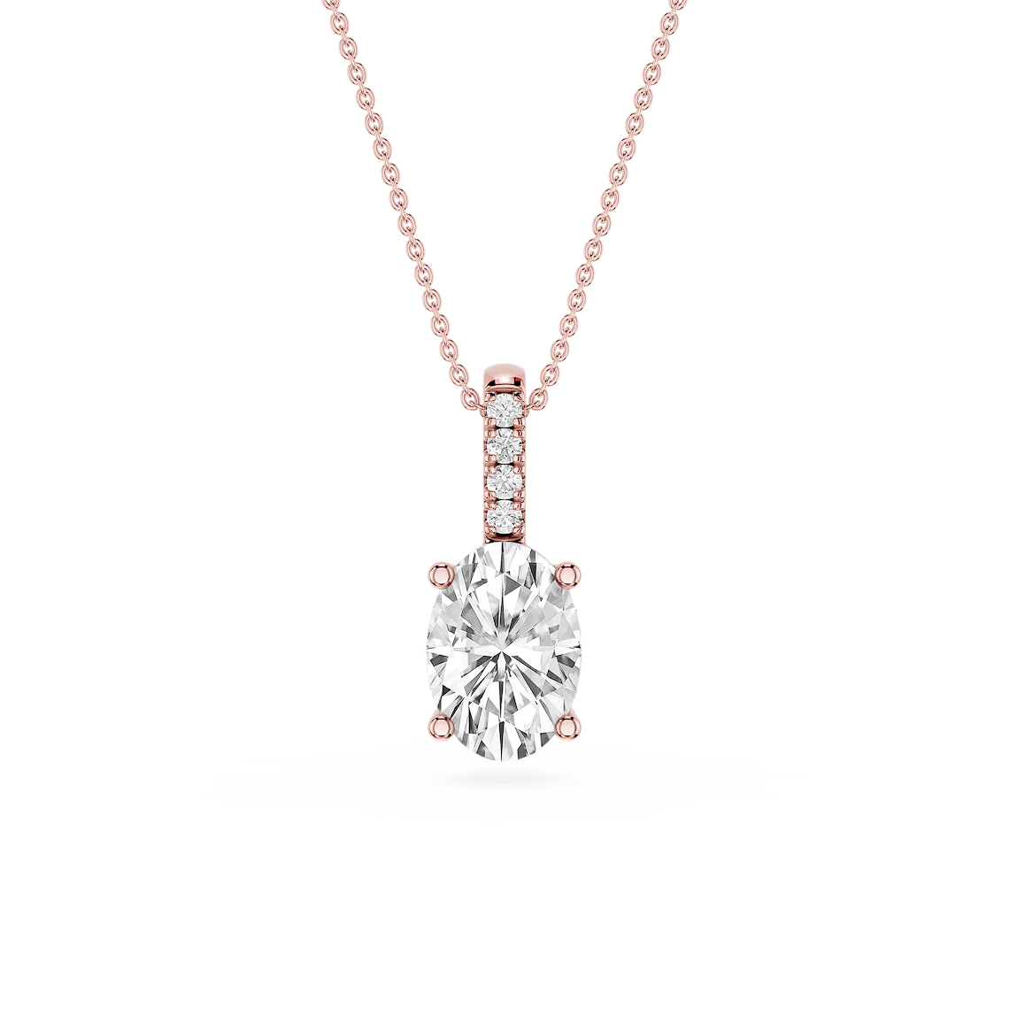 Oval Lab Grown Diamond Pave Bail Solitaire Pendant - 16 to 18 Inches