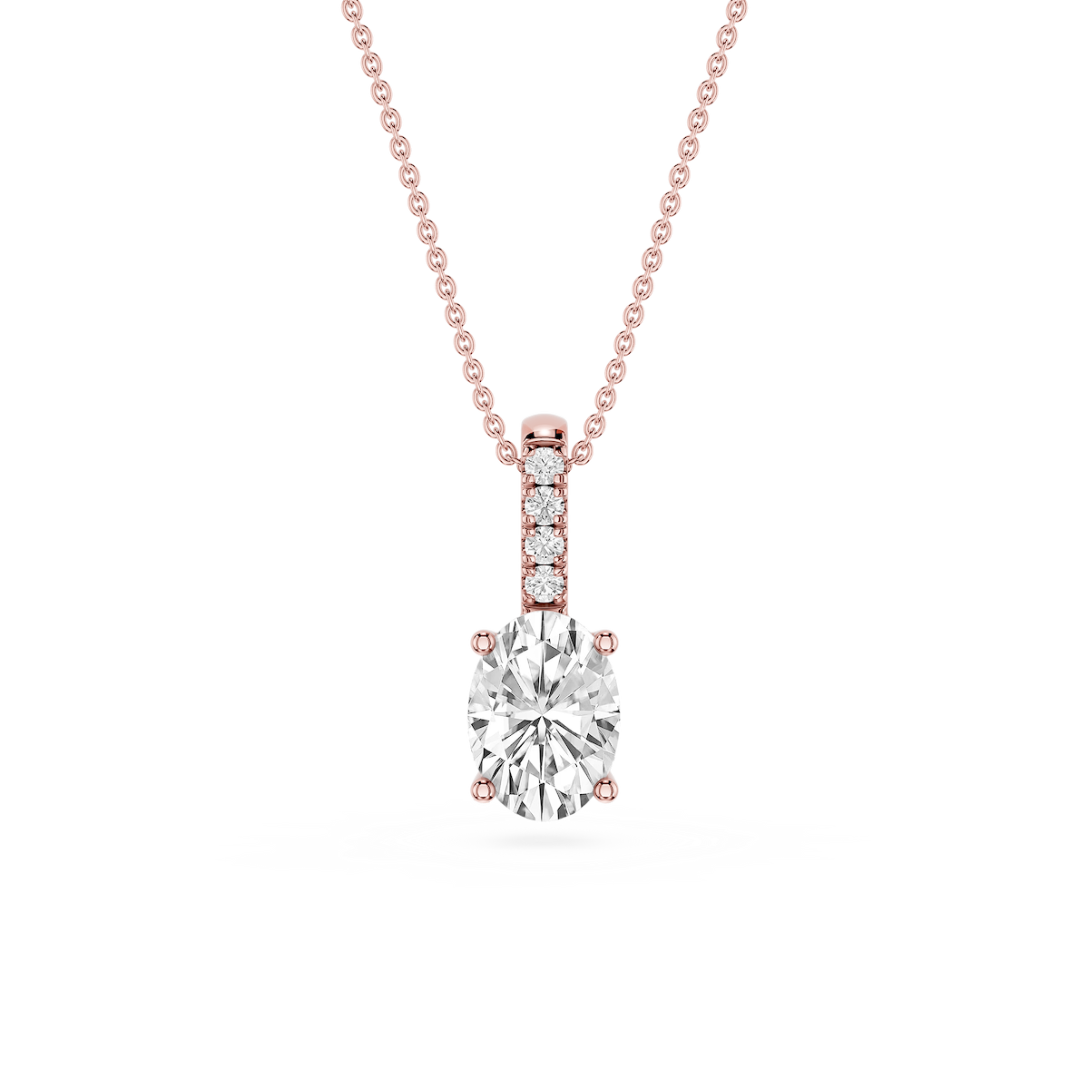 Oval Lab Grown Diamond Pave Bail Solitaire Pendant - 16 to 18 Inches