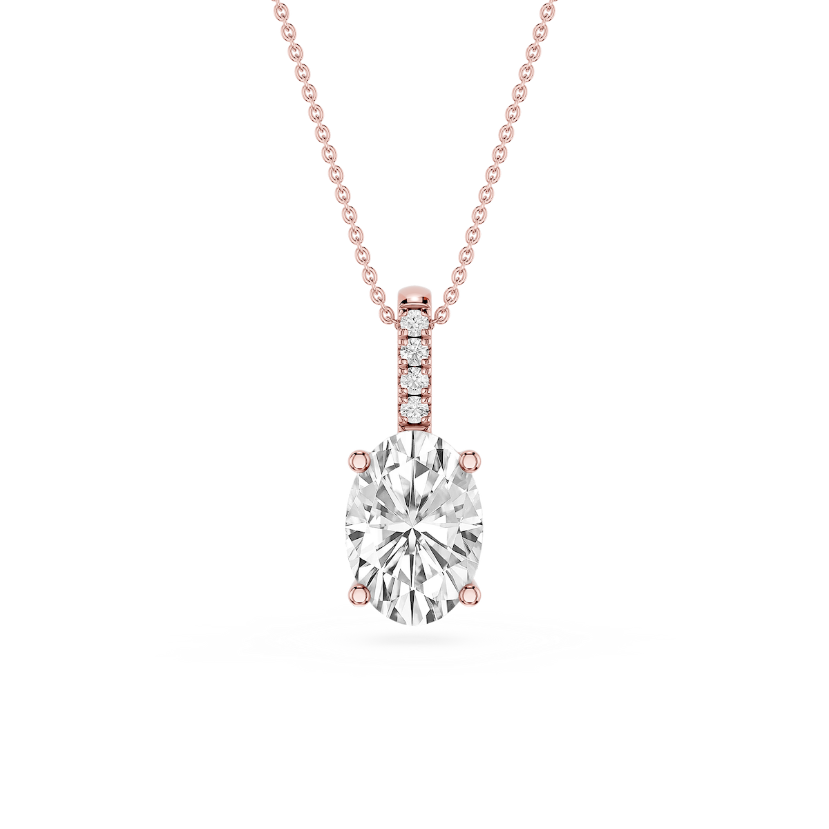 Oval Lab Grown Diamond Pave Bail Solitaire Pendant - 16 to 18 Inches