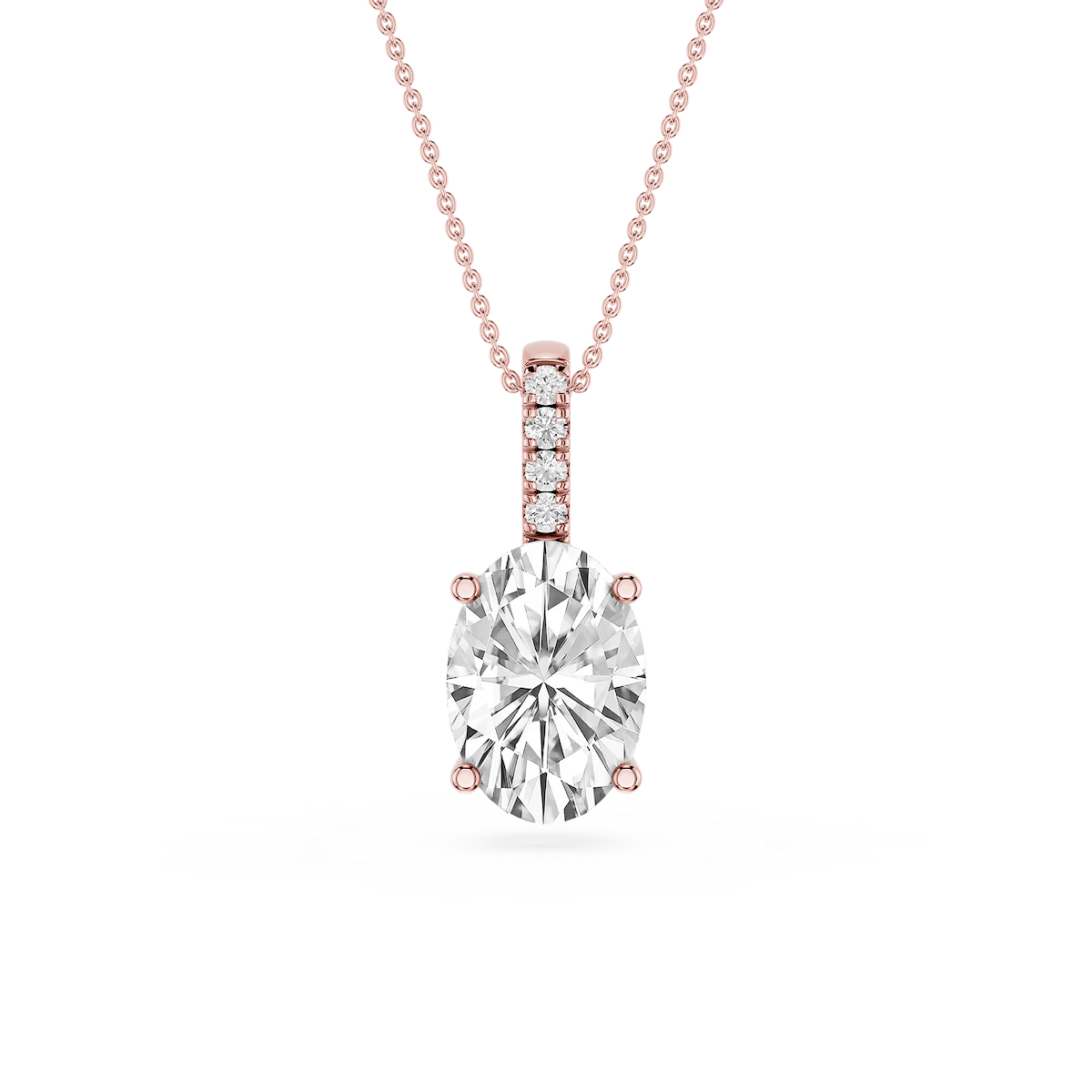 Oval Lab Grown Diamond Pave Bail Solitaire Pendant - 16 to 18 Inches
