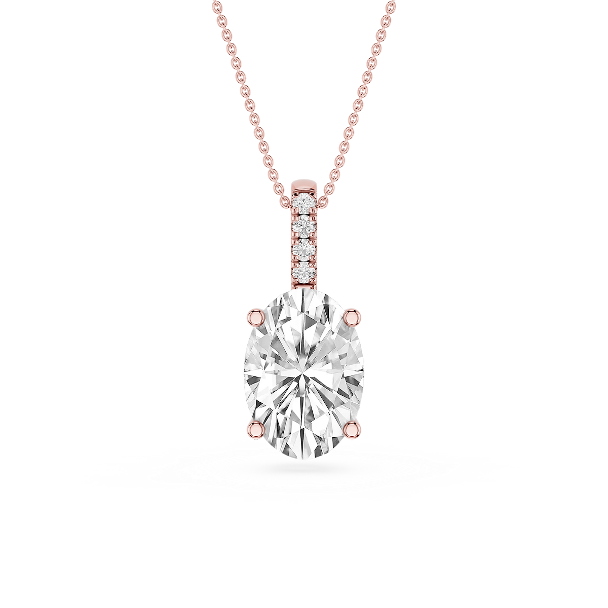 Oval Lab Grown Diamond Pave Bail Solitaire Pendant - 16 to 18 Inches