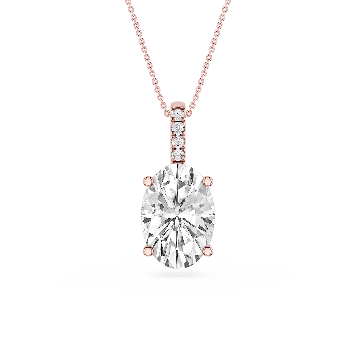 Oval Lab Grown Diamond Pave Bail Solitaire Pendant - 16 to 18 Inches