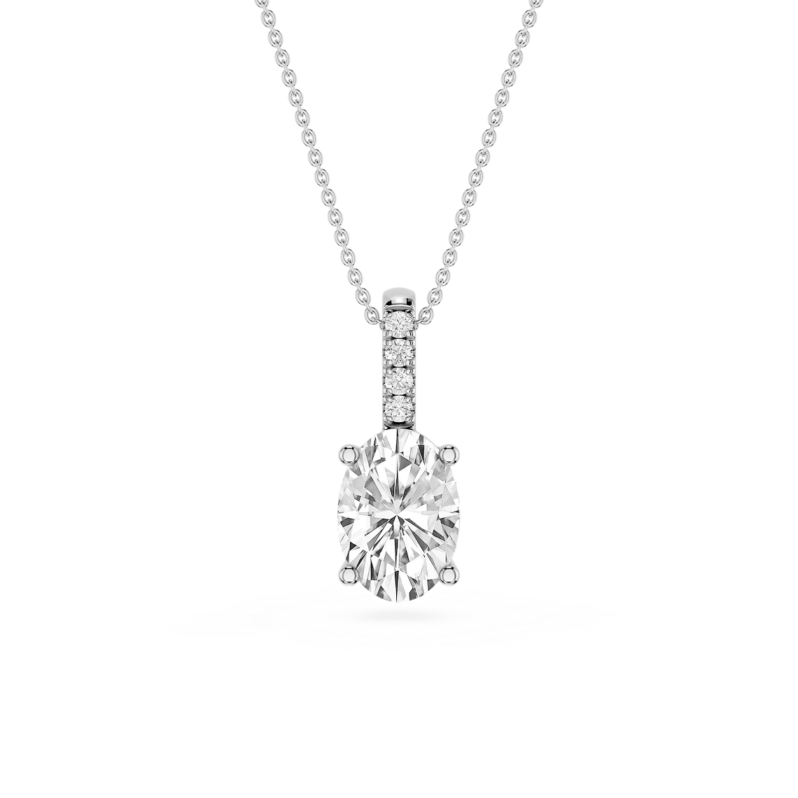 Oval Lab Grown Diamond Pave Bail Solitaire Pendant - 16 to 18 Inches