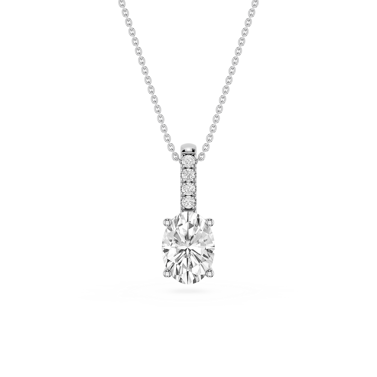 Oval Lab Grown Diamond Pave Bail Solitaire Pendant - 16 to 18 Inches