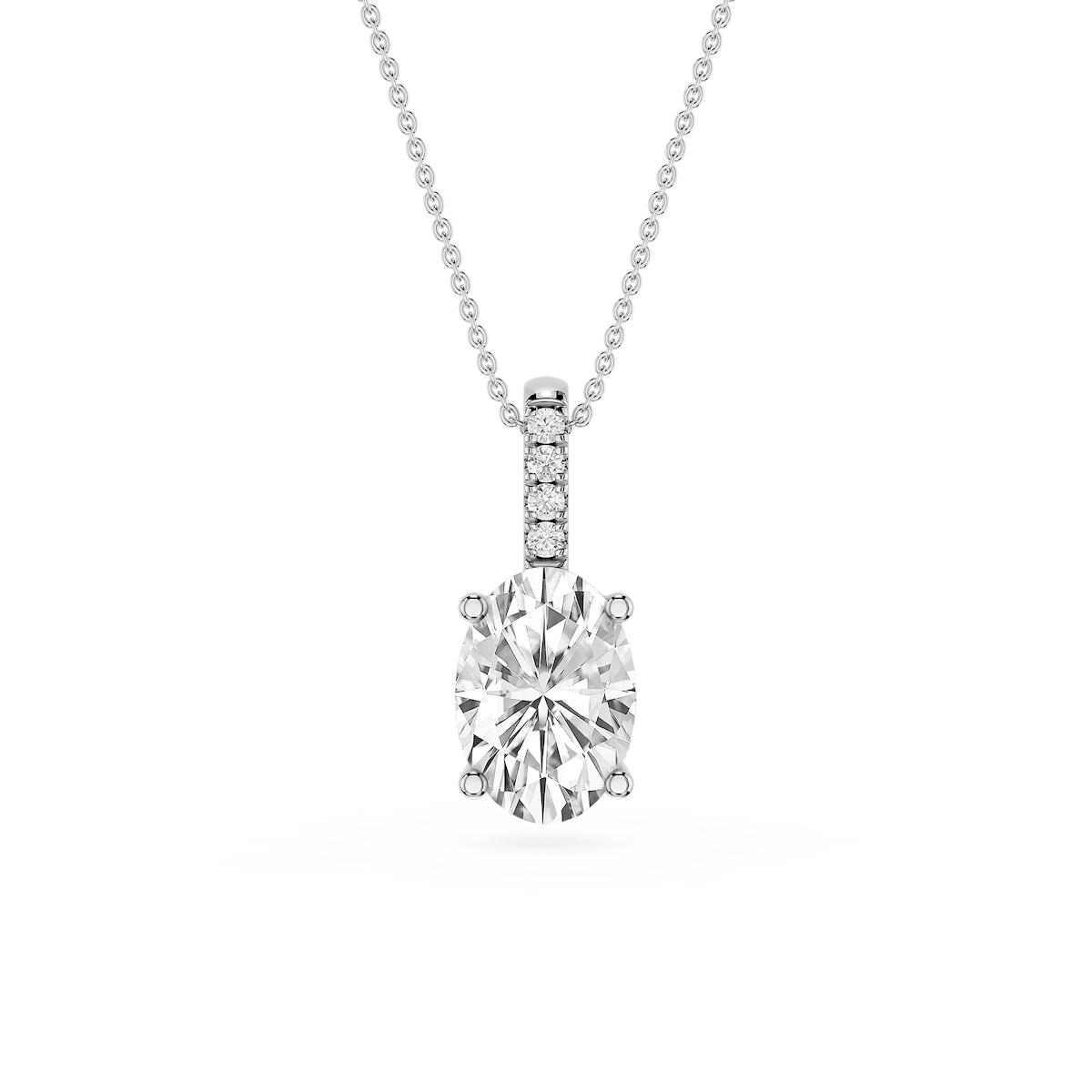 Oval Lab Grown Diamond Pave Bail Solitaire Pendant - 16 to 18 Inches