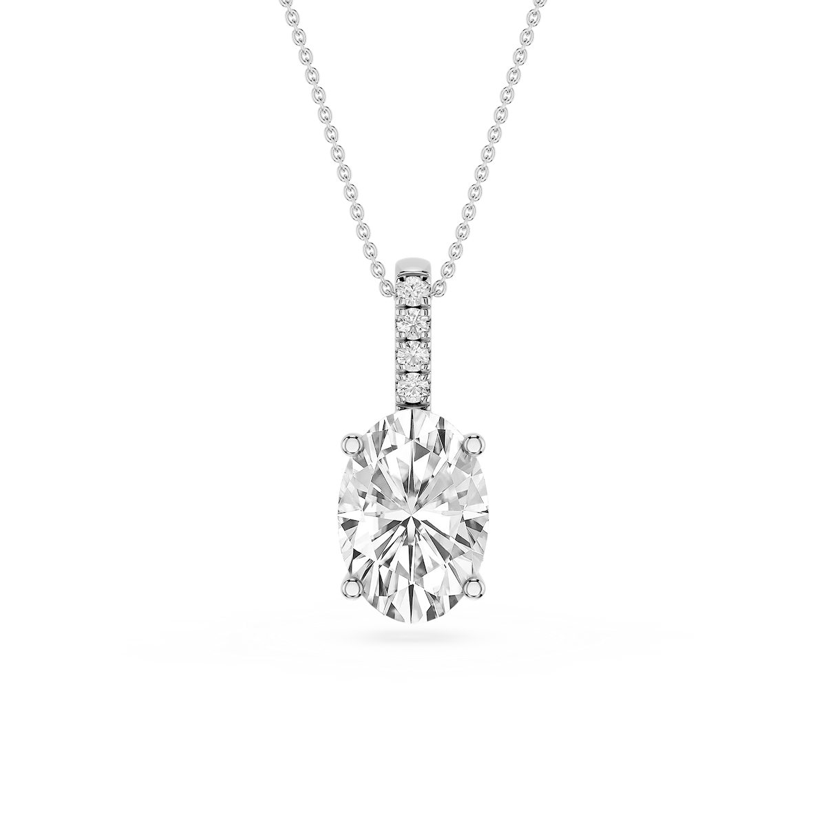 Oval Lab Grown Diamond Pave Bail Solitaire Pendant - 16 to 18 Inches