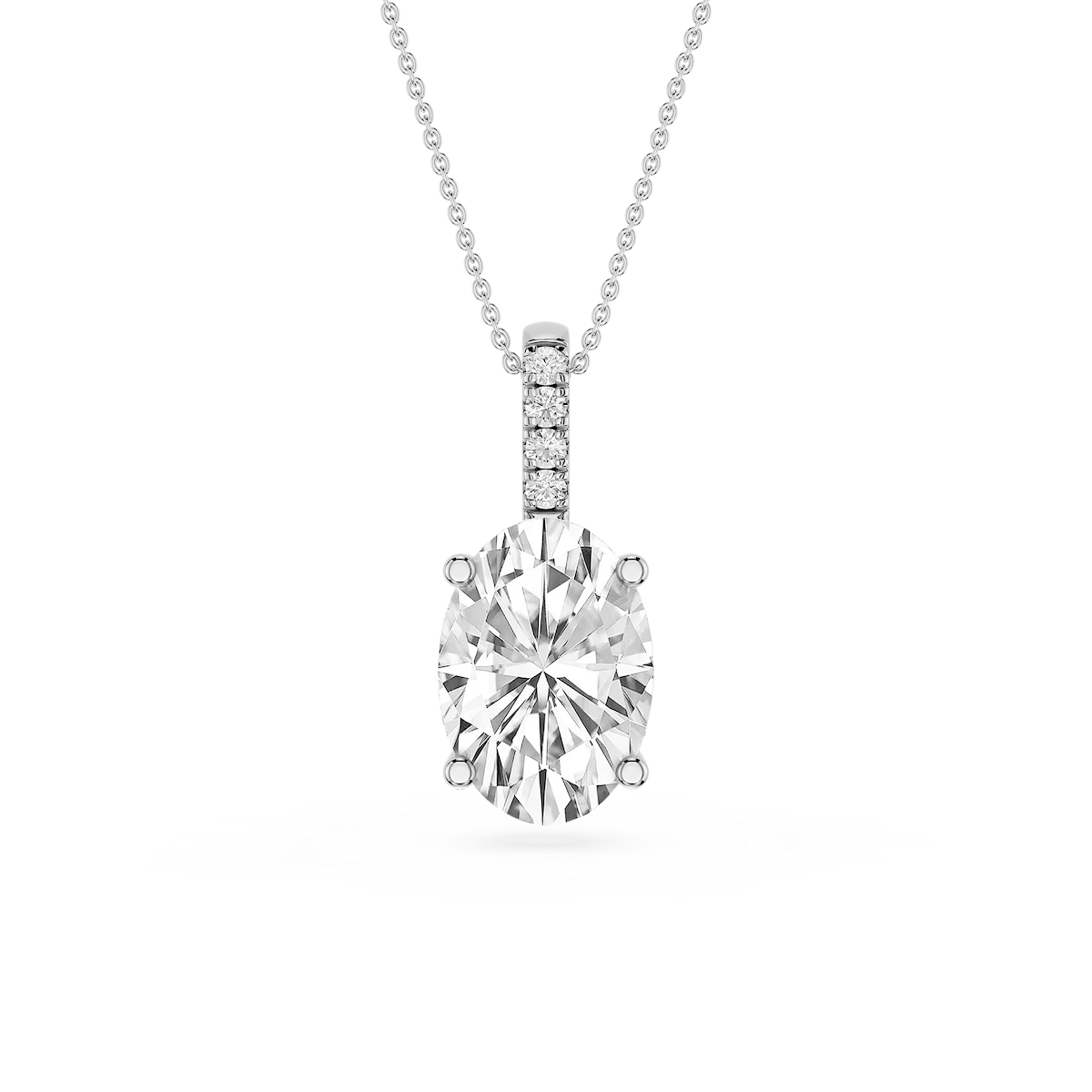 Oval Lab Grown Diamond Pave Bail Solitaire Pendant - 16 to 18 Inches