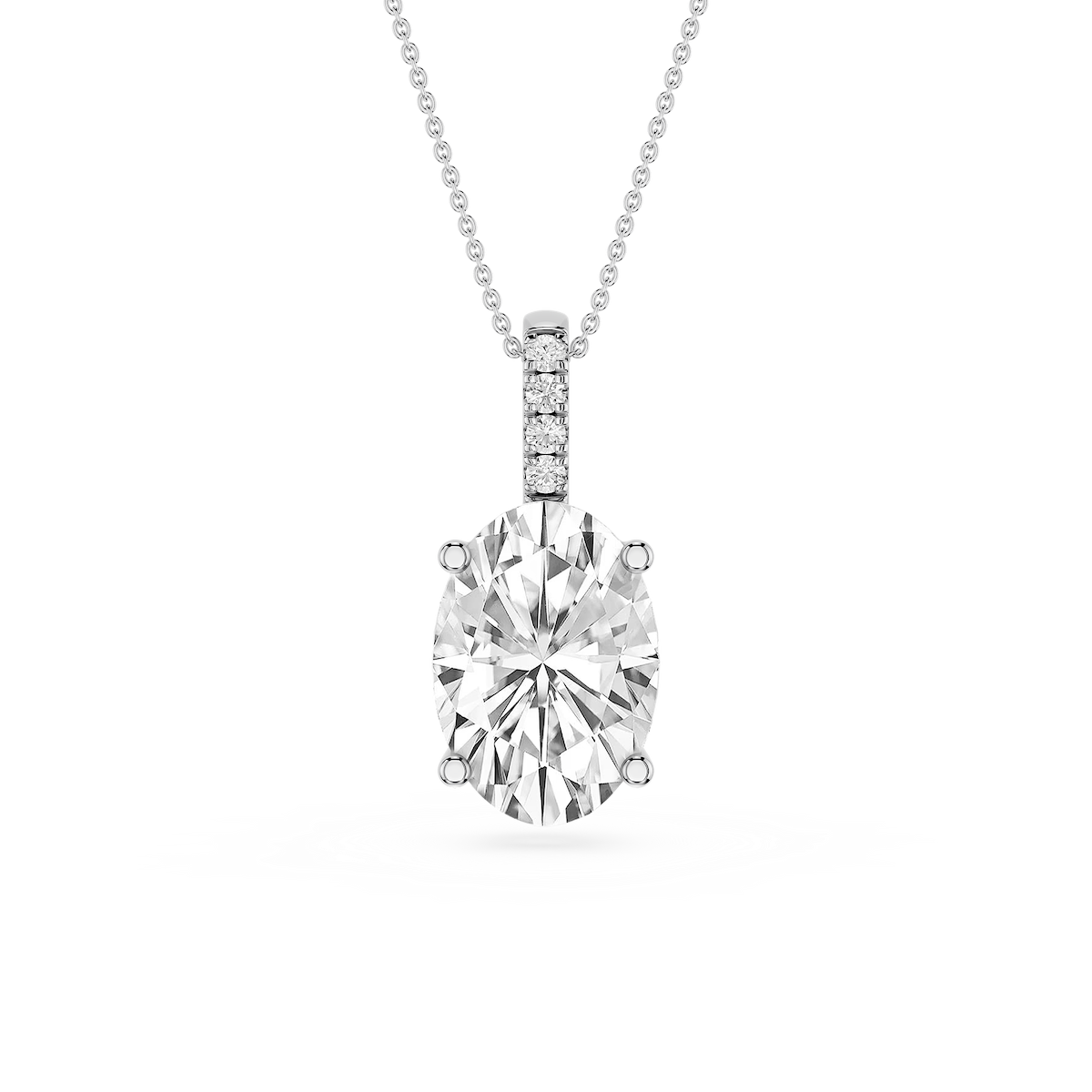 Oval Lab Grown Diamond Pave Bail Solitaire Pendant - 16 to 18 Inches
