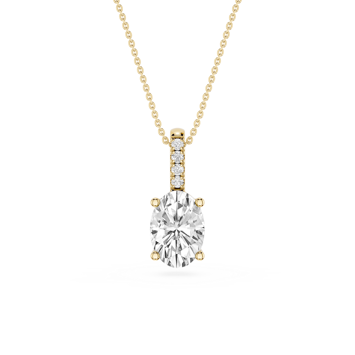 Oval Lab Grown Diamond Pave Bail Solitaire Pendant - 16 to 18 Inches
