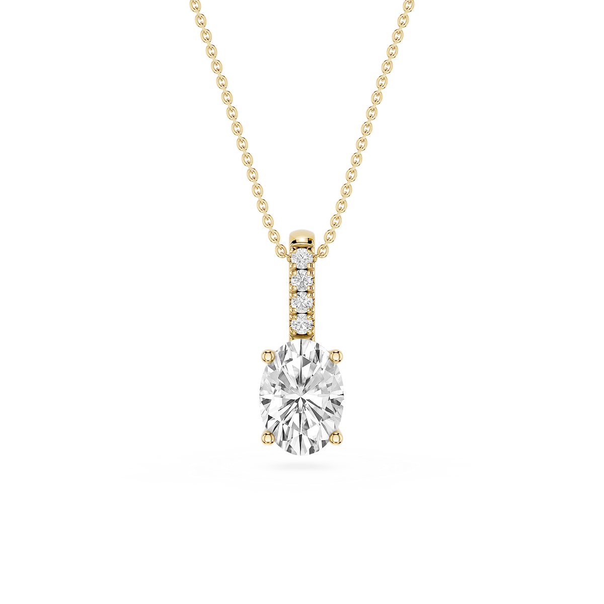 Oval Lab Grown Diamond Pave Bail Solitaire Pendant - 16 to 18 Inches