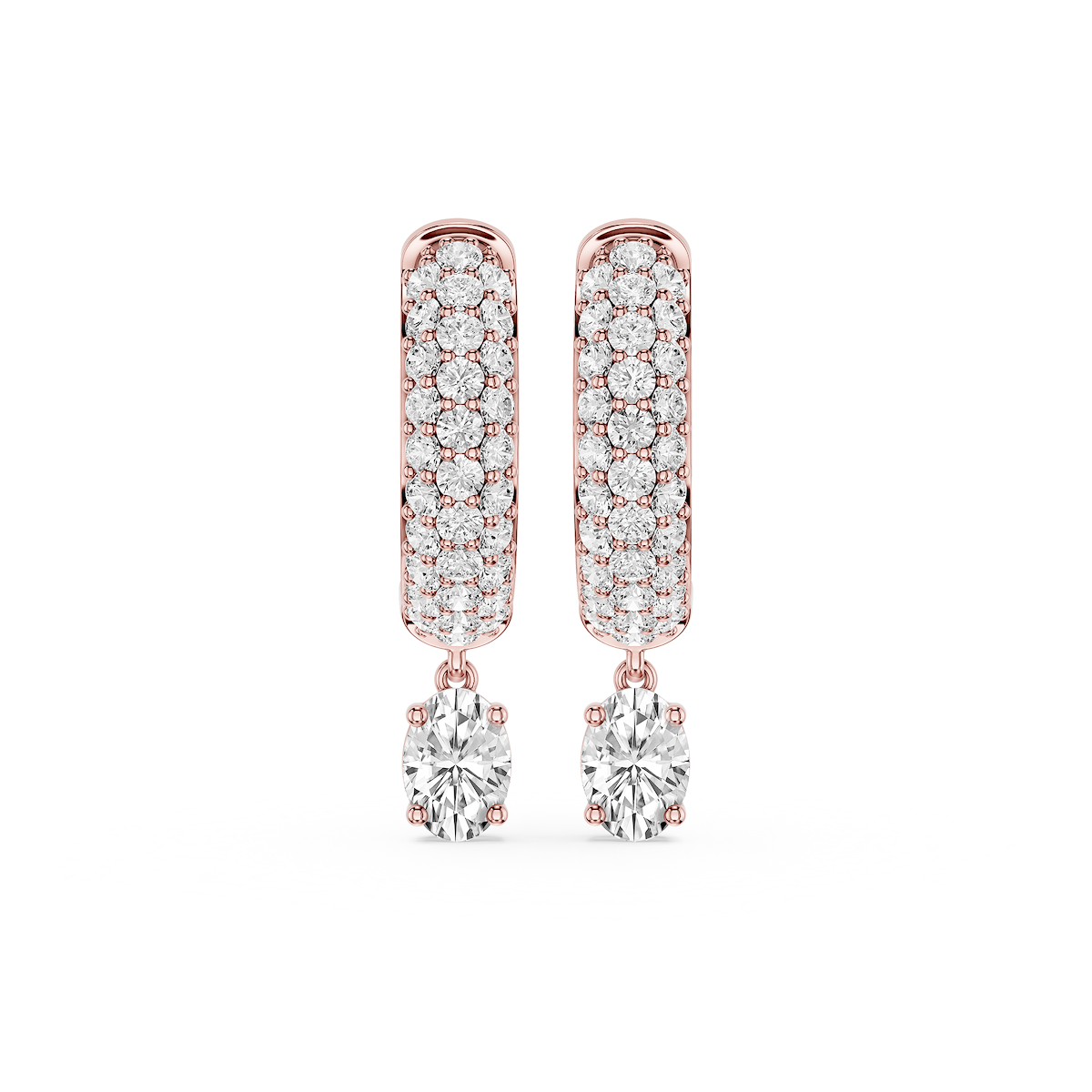 Oval Lab Grown Diamond Pave Hoop Drop Earrings