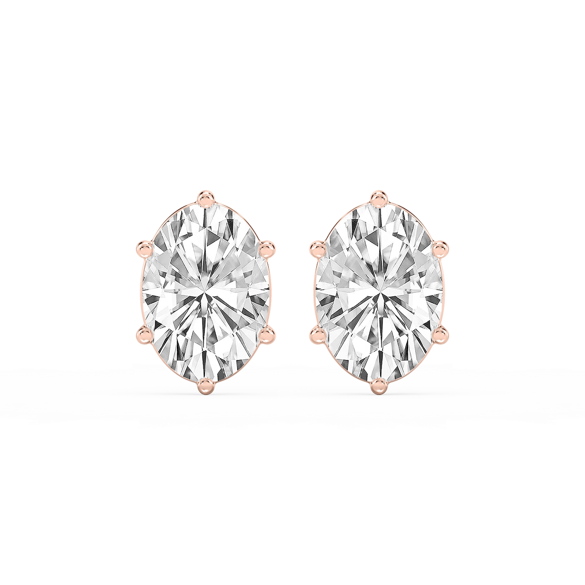 Oval Lab Grown Diamond Six Prong Basket Stud Earrings