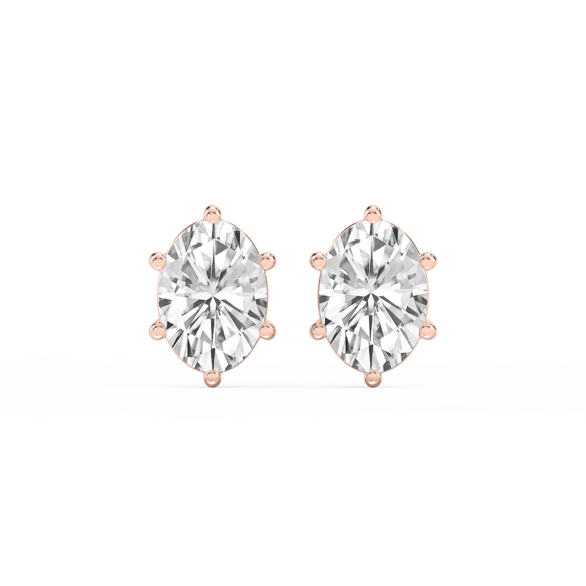 Oval Lab Grown Diamond Six Prong Basket Stud Earrings