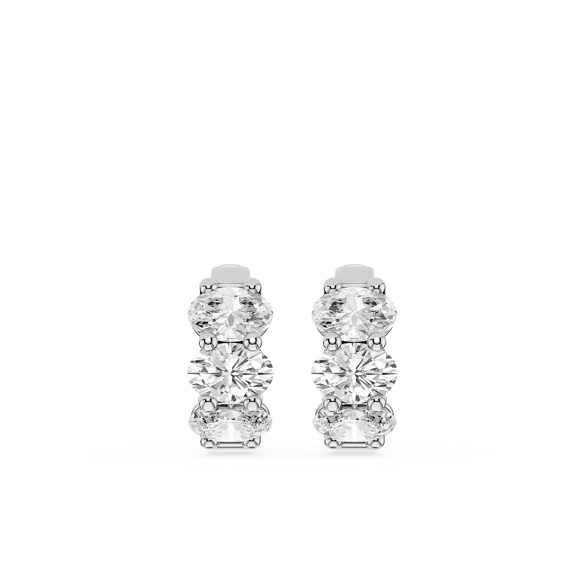 Oval Lab Grown Diamond Three Stone Hoop Earrings