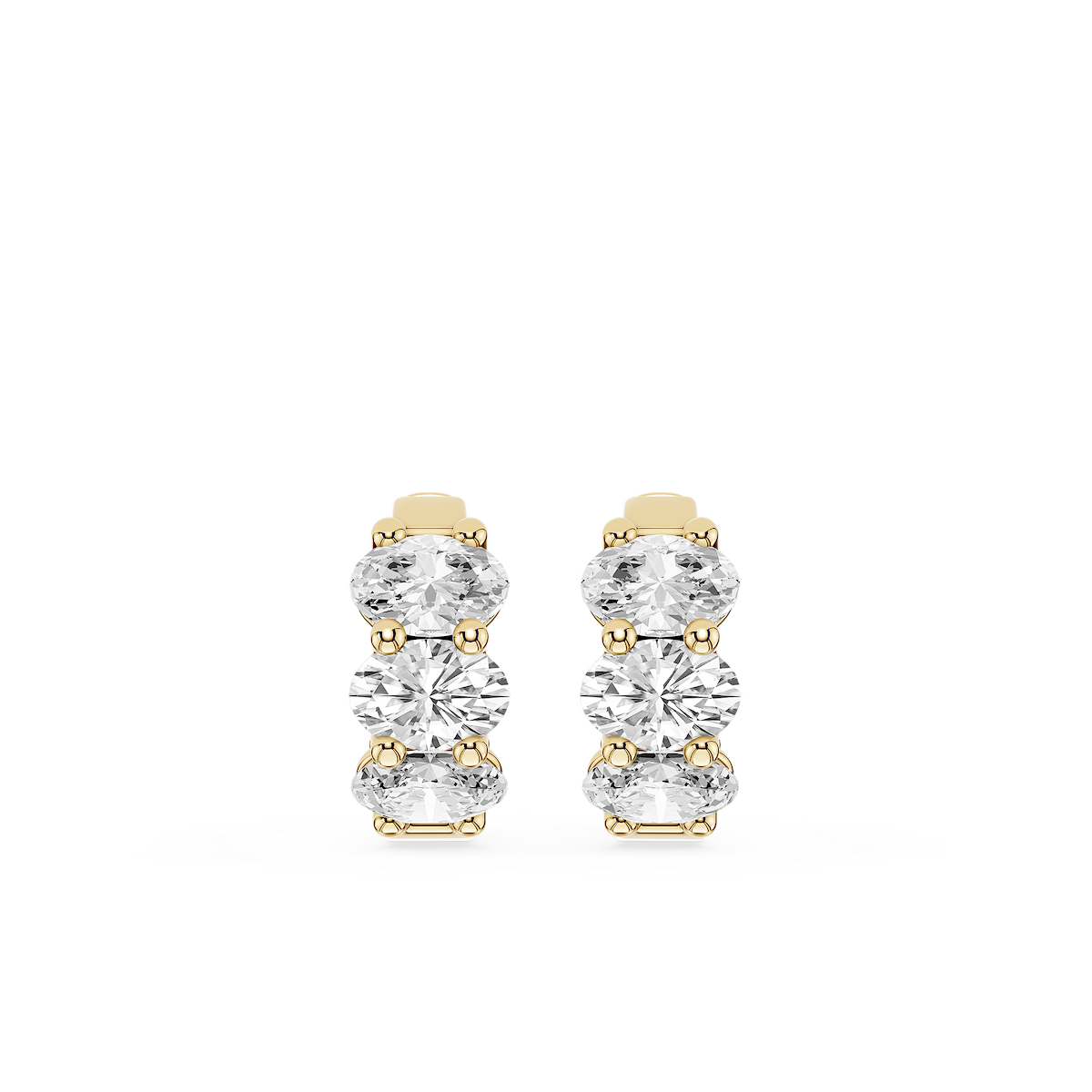 Oval Lab Grown Diamond Three Stone Hoop Earrings