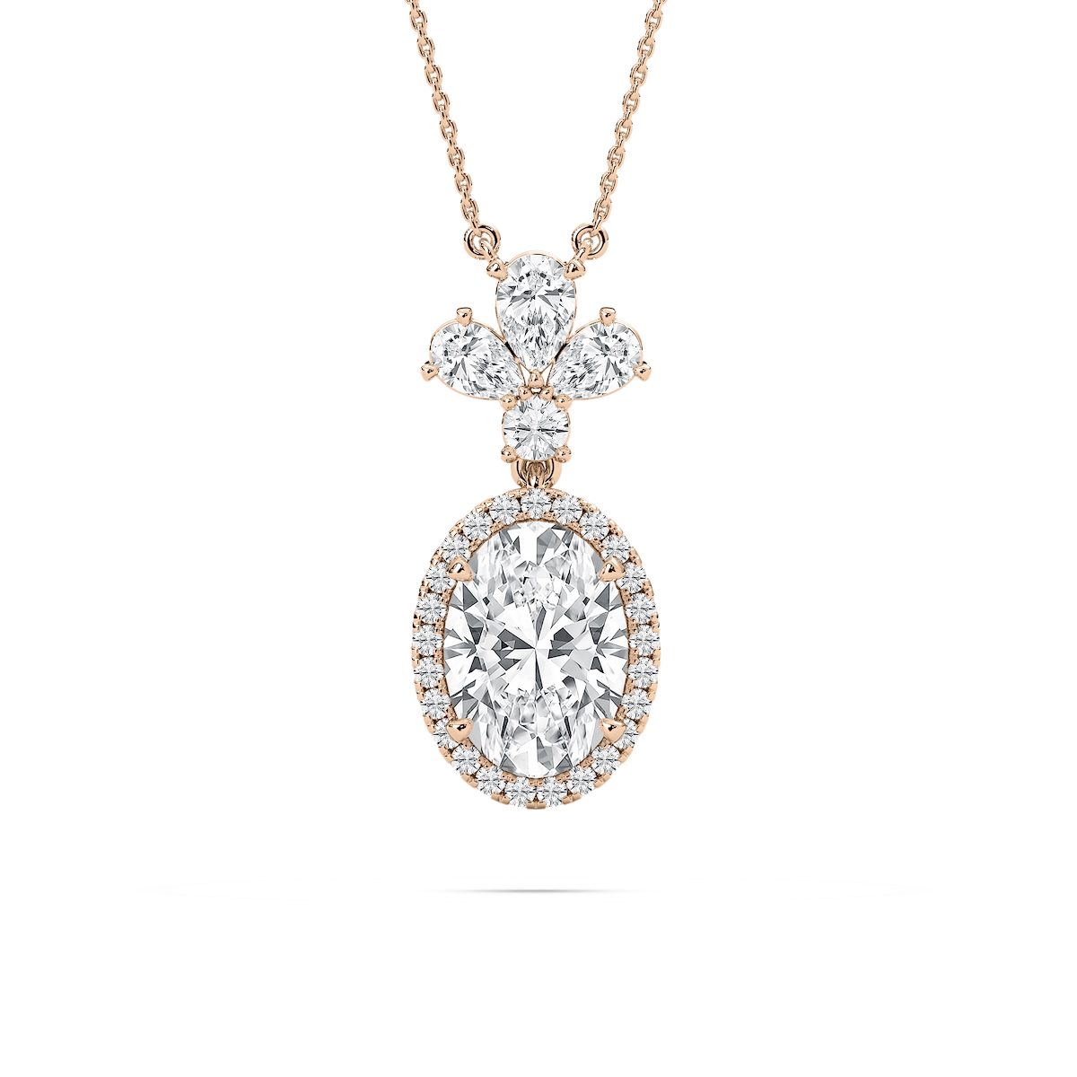 2 ½ ctw Oval, Pear, and Round Lab Grown Diamond Crowned Halo Pendant - 18 Inches
