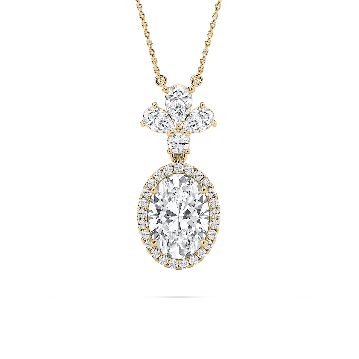 2 ½ ctw Oval, Pear, and Round Lab Grown Diamond Crowned Halo Pendant - 18 Inches