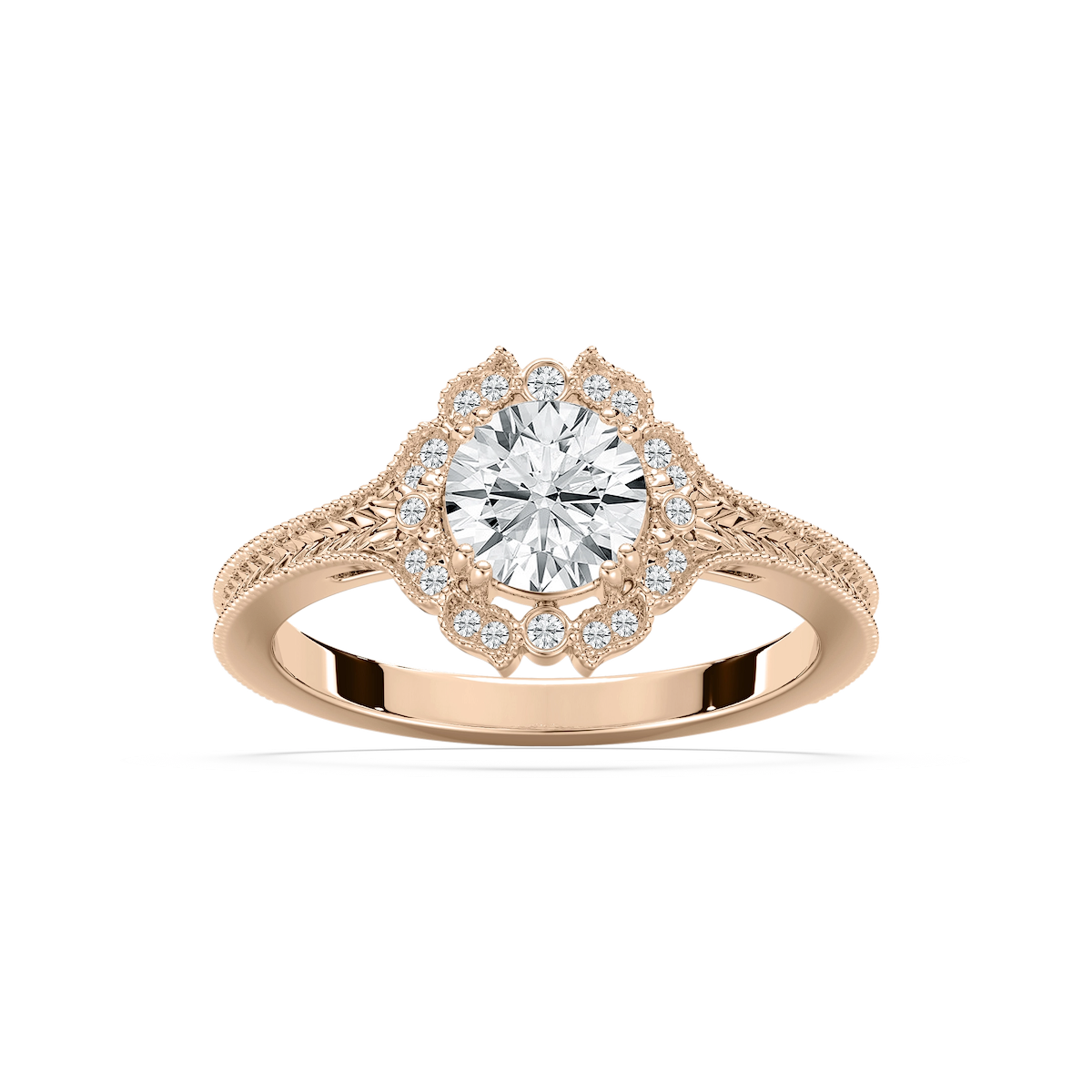 Dottie Round Lab Grown Diamond Milgrain Vintage Halo Engagement Ring