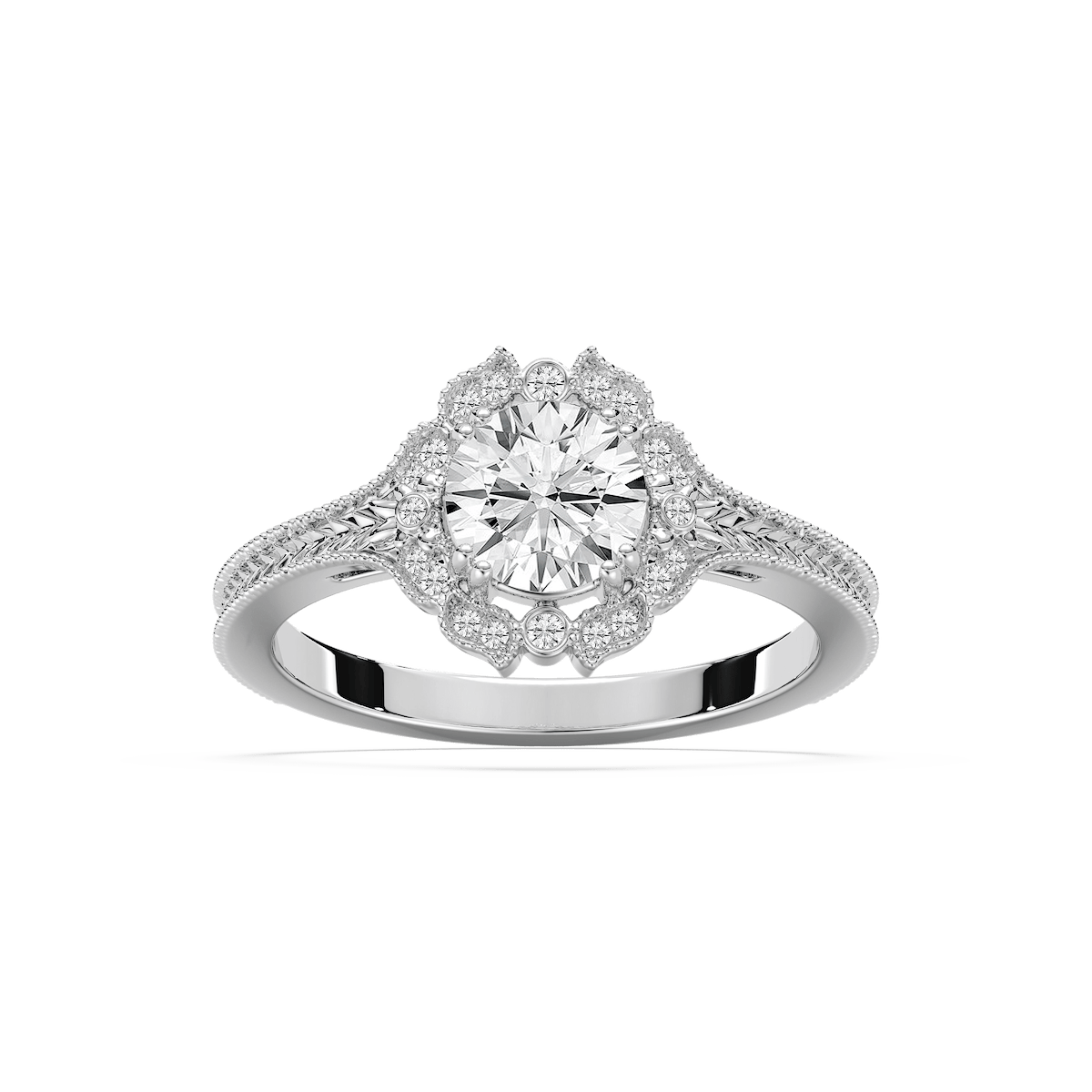 Dottie Round Lab Grown Diamond Milgrain Vintage Halo Engagement Ring