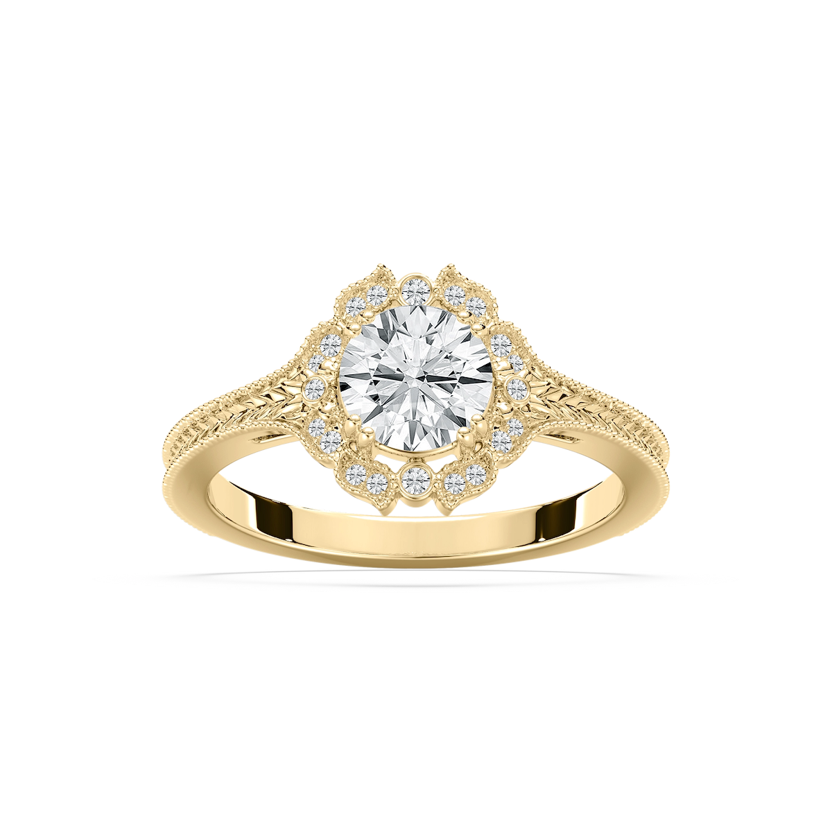 Dottie Round Lab Grown Diamond Milgrain Vintage Halo Engagement Ring