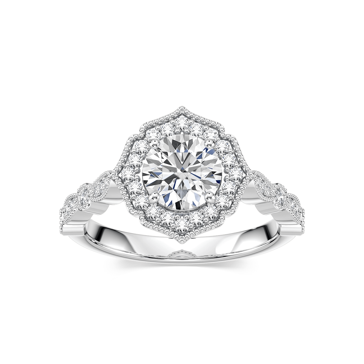Paris Lab Grown Diamond Vintage Milgrain Halo Engagement Ring