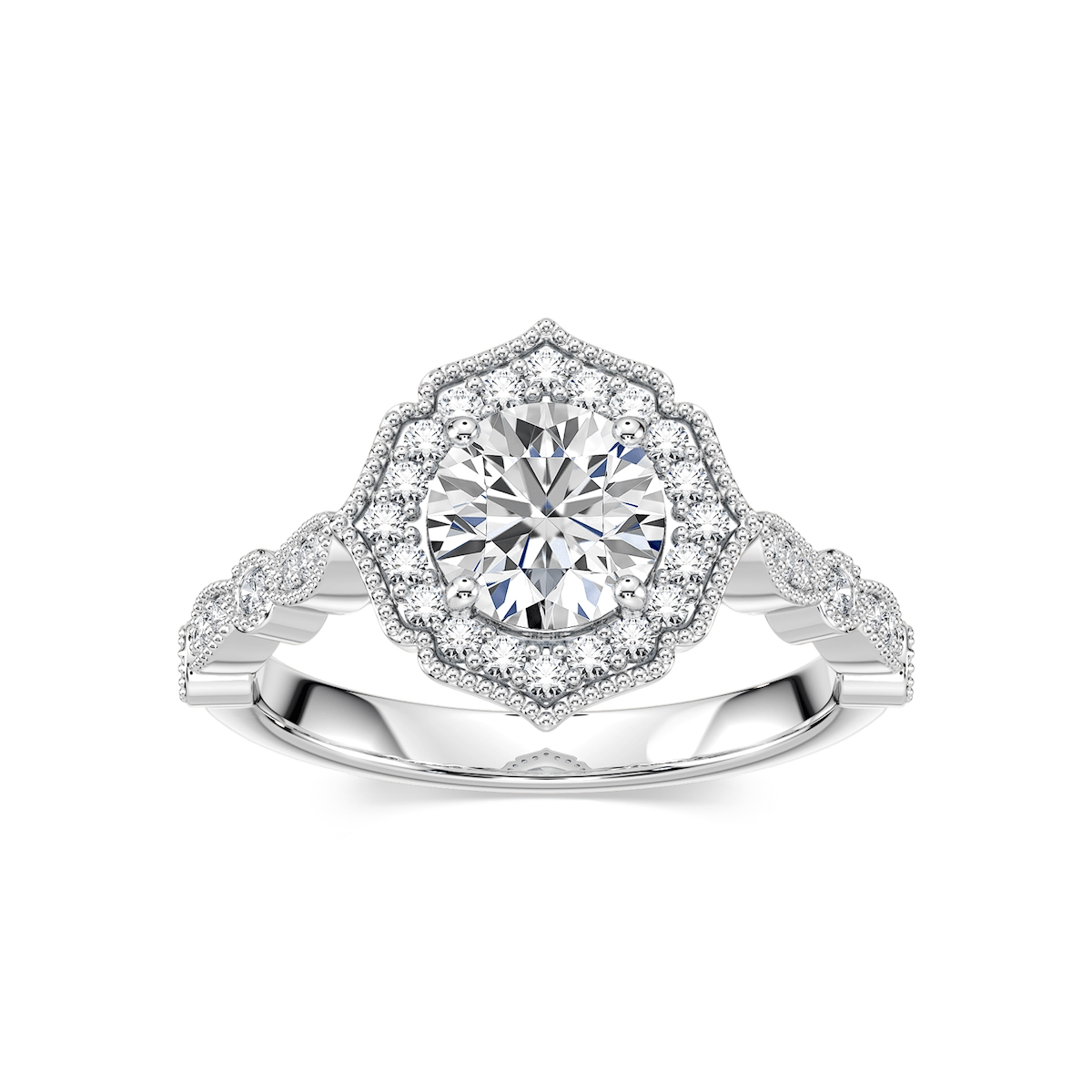Paris Lab Grown Diamond Vintage Milgrain Halo Engagement Ring