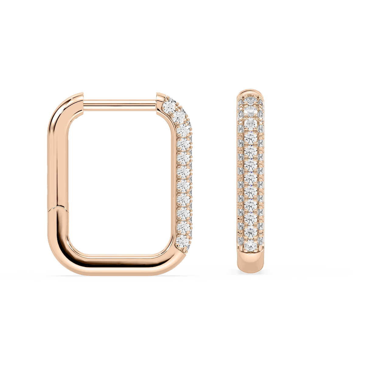 1/8 ctw Round Lab Grown Diamond Pavé Rectangle Hoop Earrings