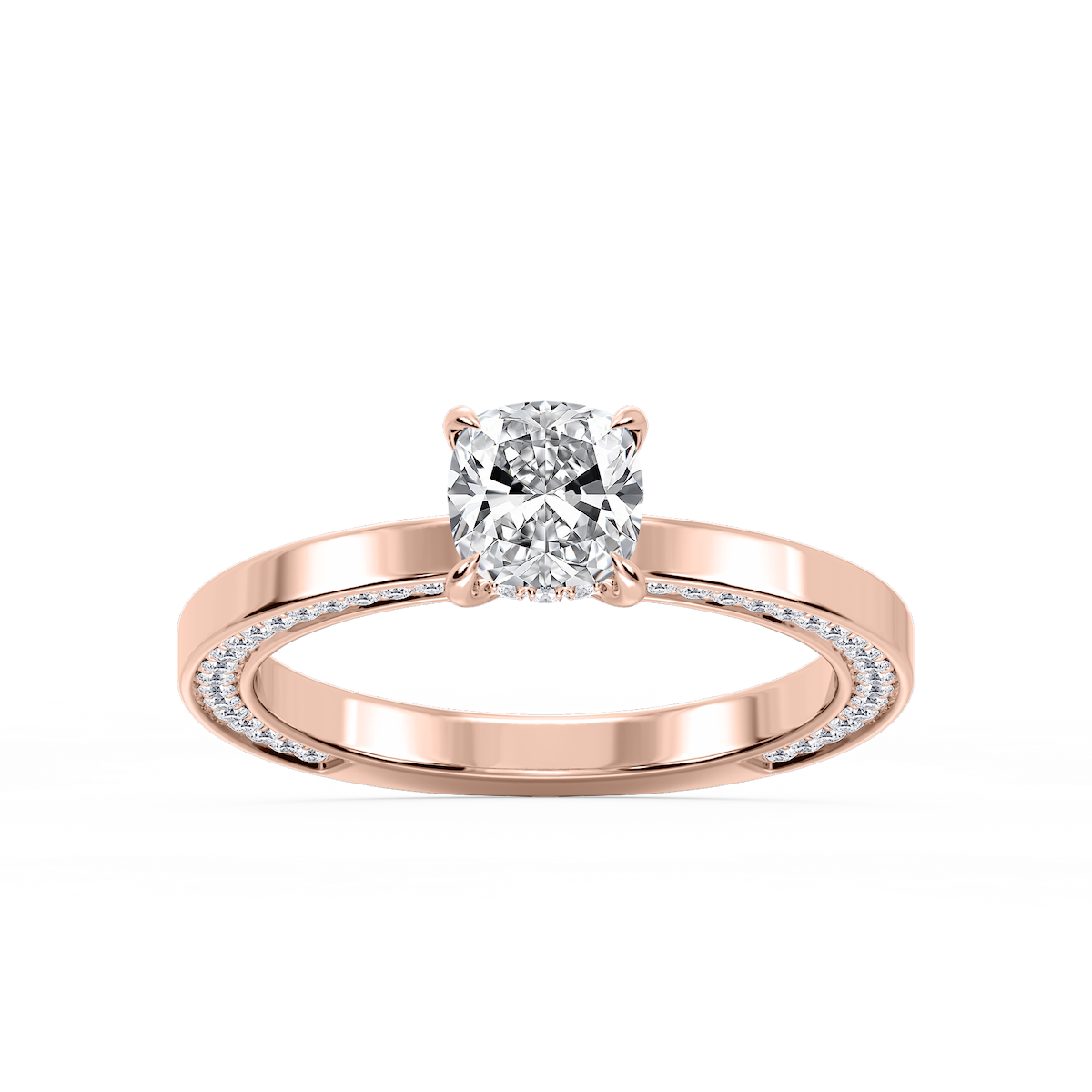 Payton Cushion Lab Grown Diamond Pave Profile Side Stone Engagement Ring