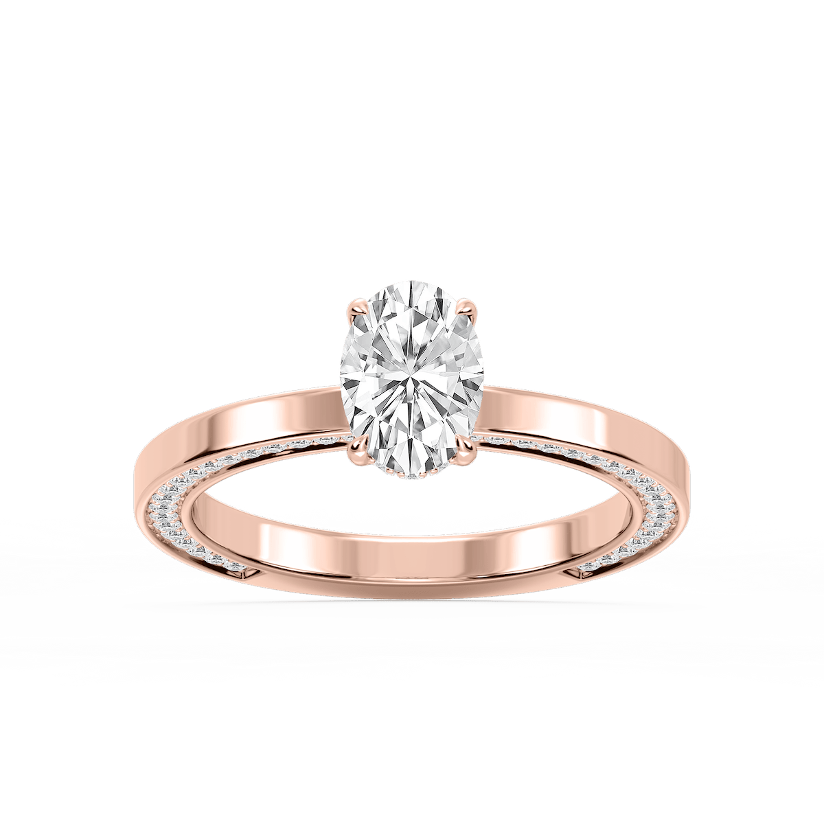 Payton Oval Lab Grown Diamond Pave Profile Side Stone Engagement Ring