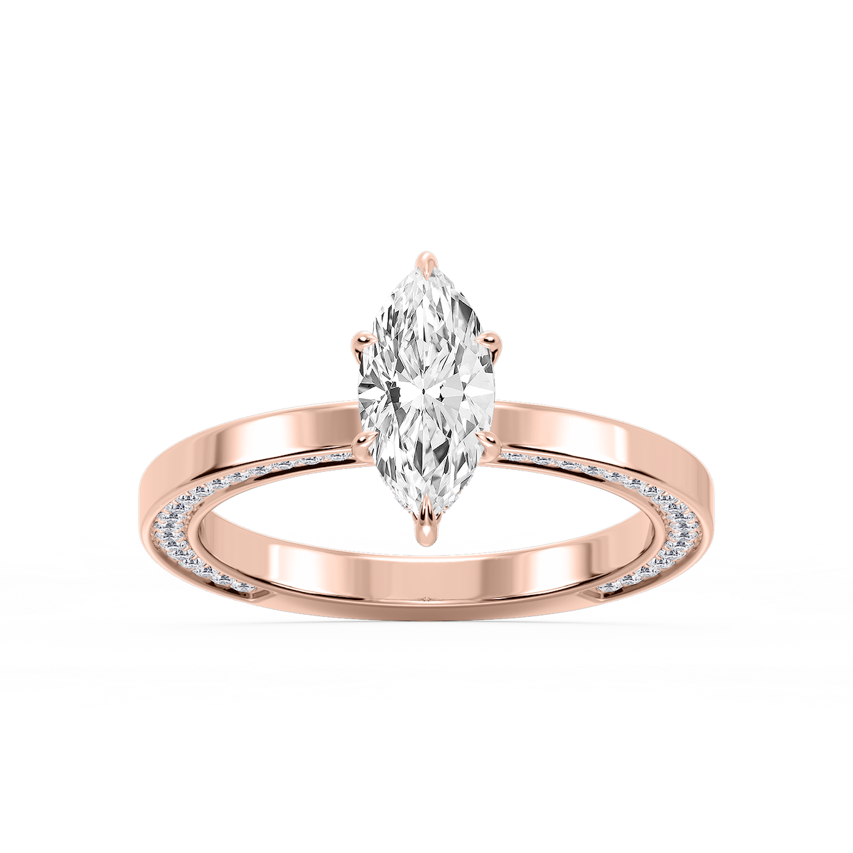 Payton Marquise Lab Grown Diamond Pave Profile Side Stone Engagement Ring