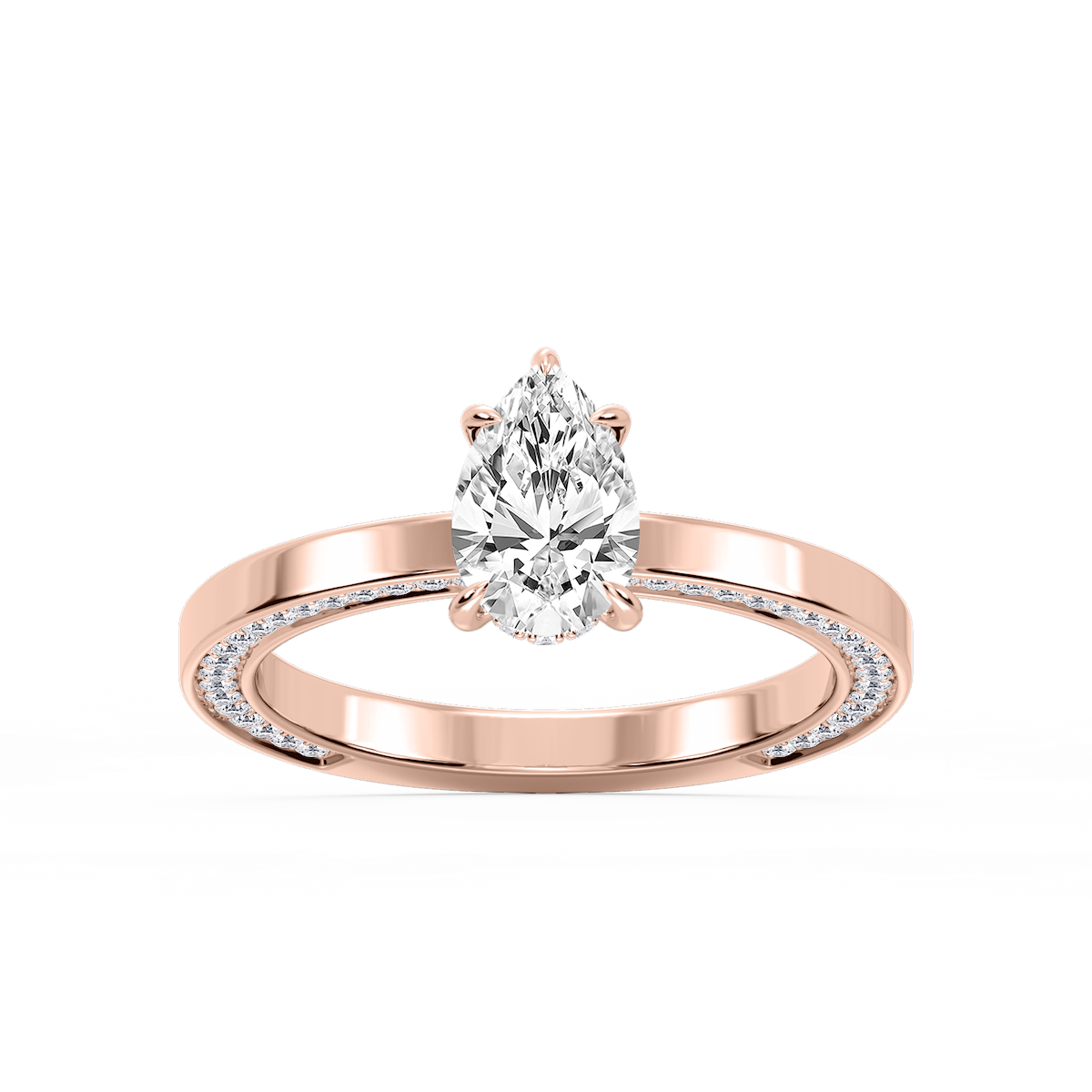 Payton Pear Lab Grown Diamond Pave Profile Side Stone Engagement Ring
