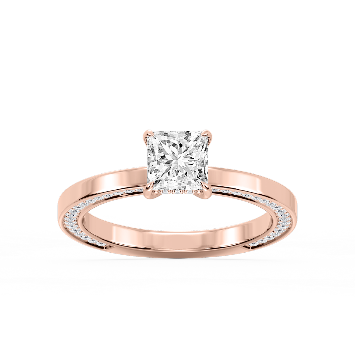 Payton Princess Lab Grown Diamond Pave Profile Side Stone Engagement Ring