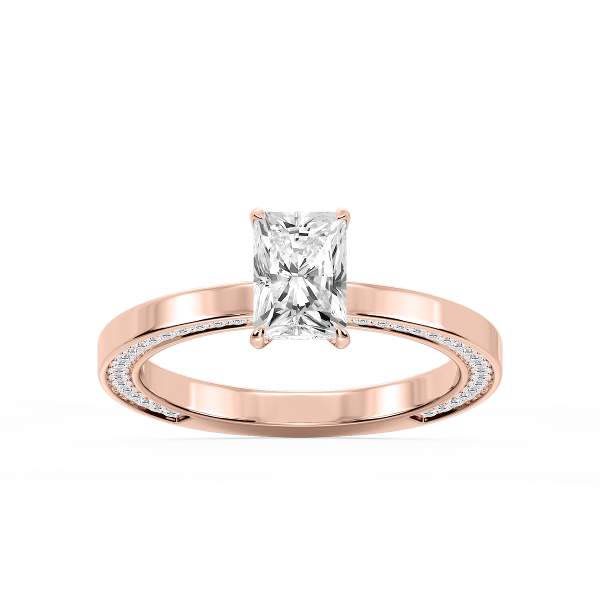 Payton Radiant Lab Grown Diamond Pave Profile Side Stone Engagement Ring